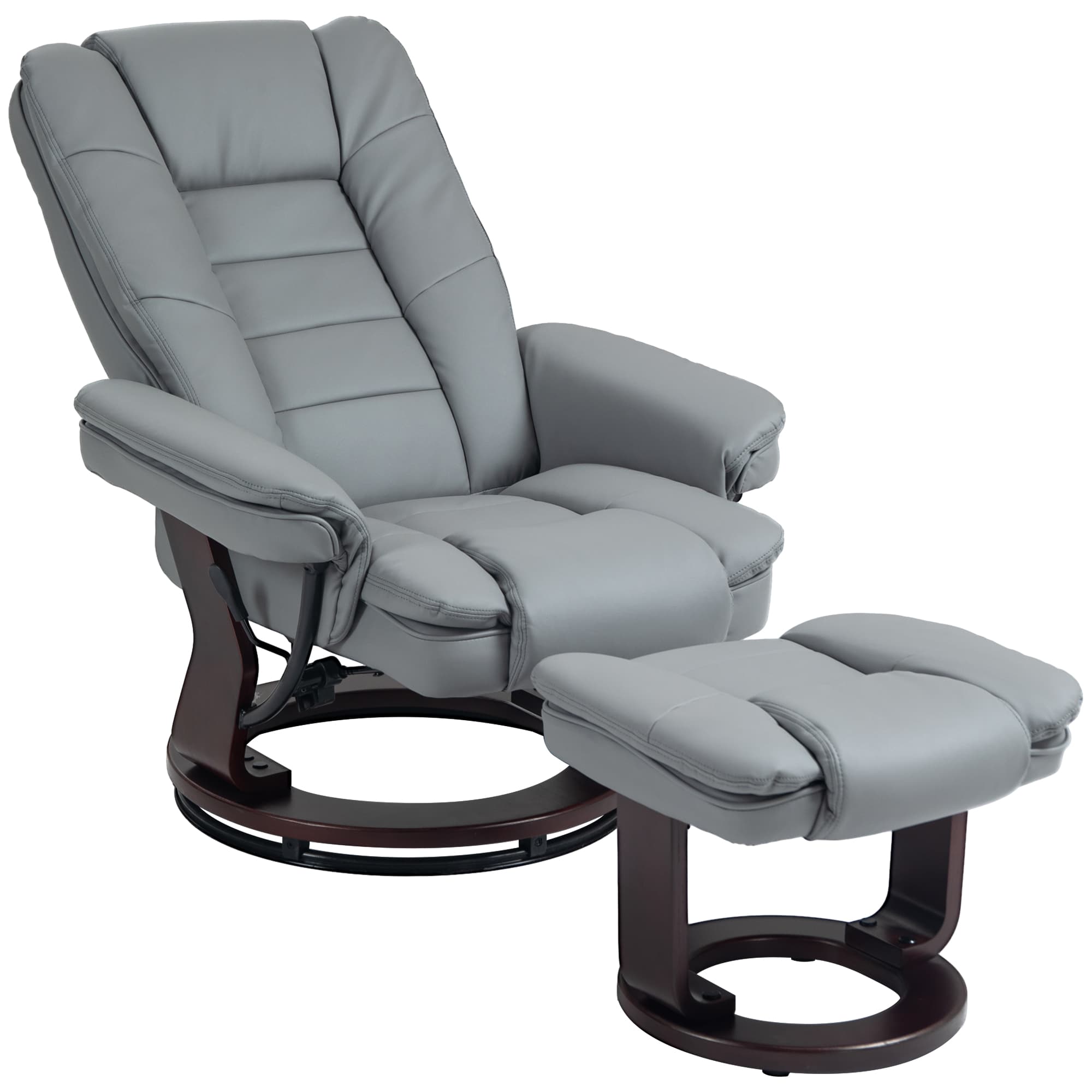 HOMCOM Fauteuil relax inclinable 135° grand confort pivotant 360° avec repose-pieds revêtement synthétique gris