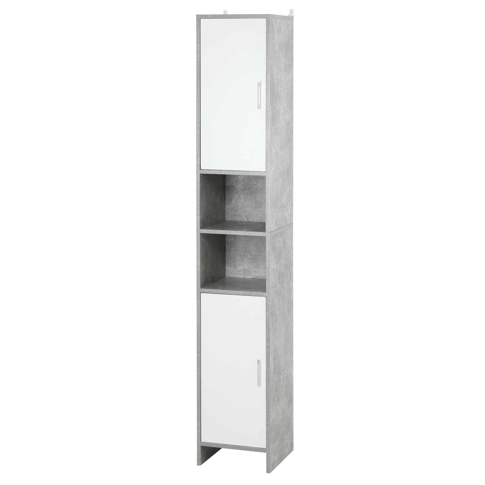 kleankin Colonne de Rangement Salle de Bain Aspect Béton Blanc 2 Placards et Étagère Aosom France