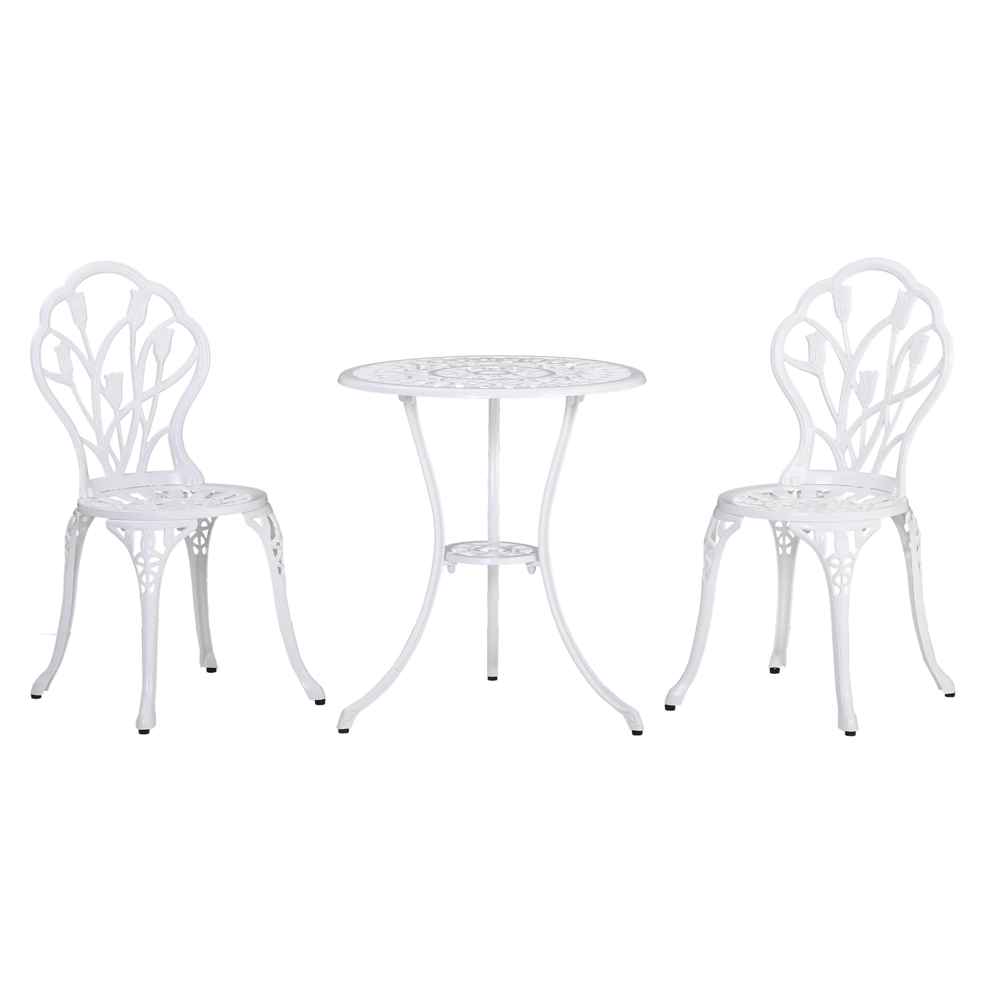 Outsunny Ensemble salon de jardin bistrot 3 pièces 2 chaises + table ronde trou pour parasol inclus alu Ø 60 x 67 cm blanc