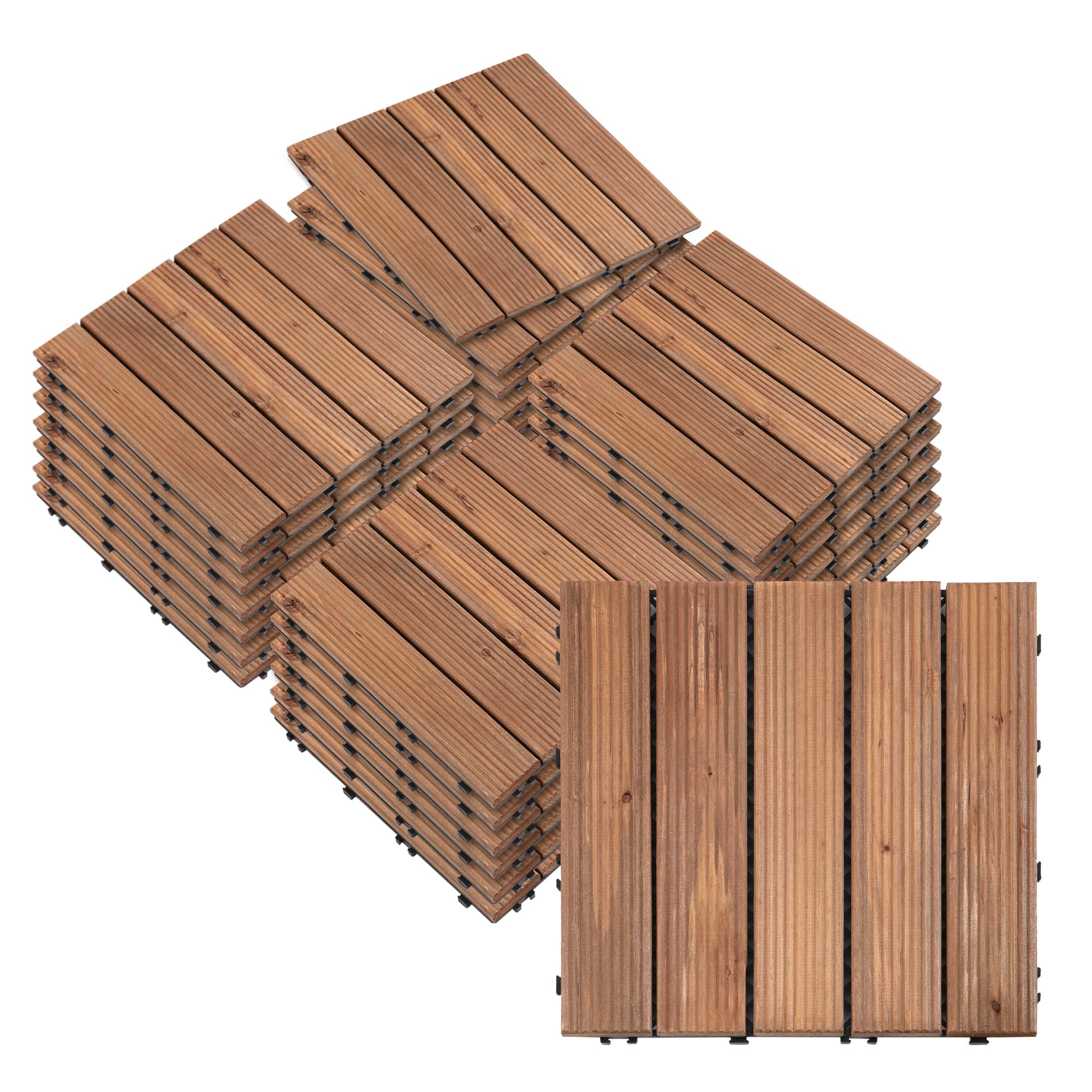 Outsunny Dalles terrasse - caillebotis - Lot de 27 pcs, Surface Max. 2,5 m2- emboîtables, Installation très Simple - Carreaux Bois Sapin teinté Brun