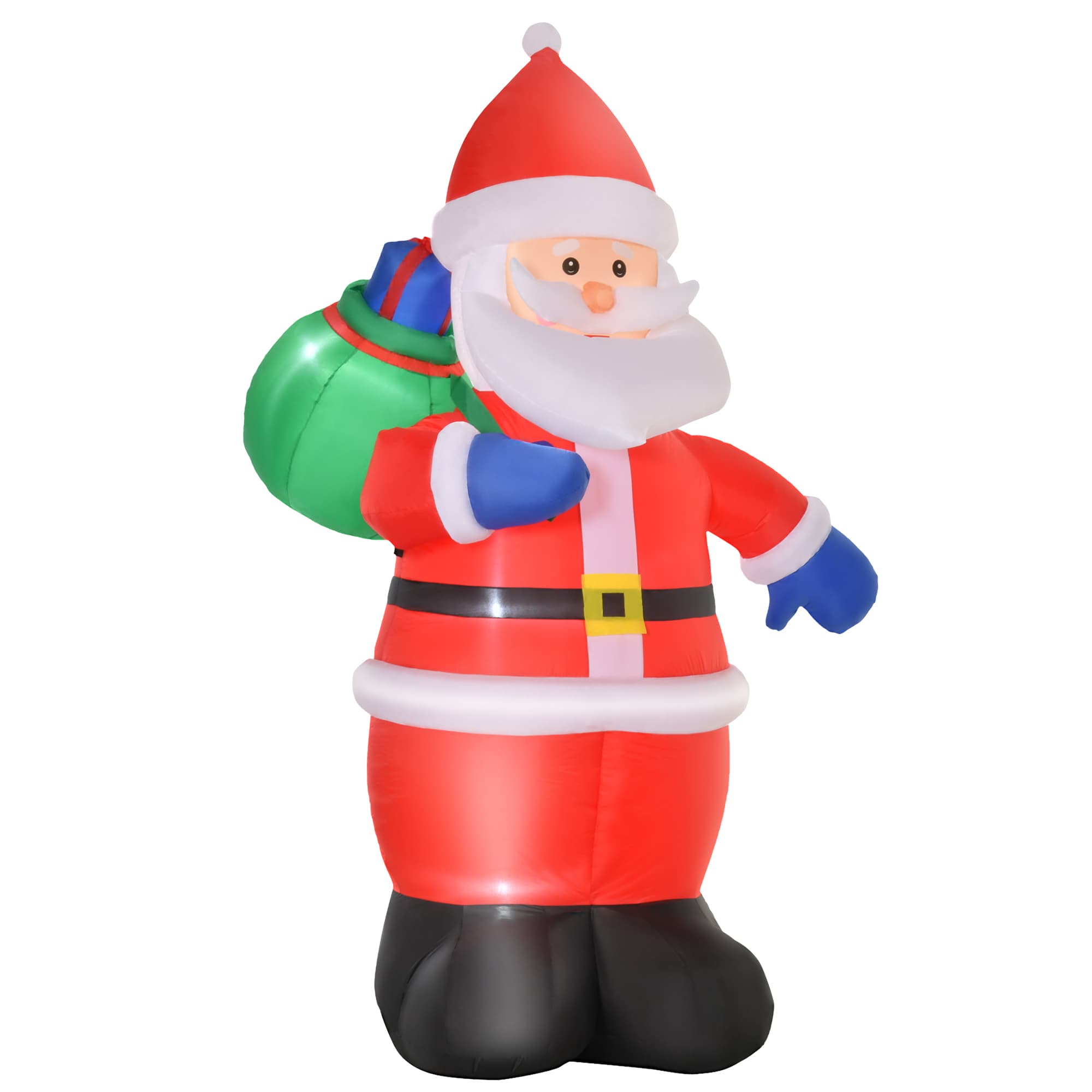 HOMCOM Père Noël gonflable décoratif 2,4 m avec sac-cadeau décoration lumineuse fêtes Noël 4 lumières LED tissu polyester imperméable rouge