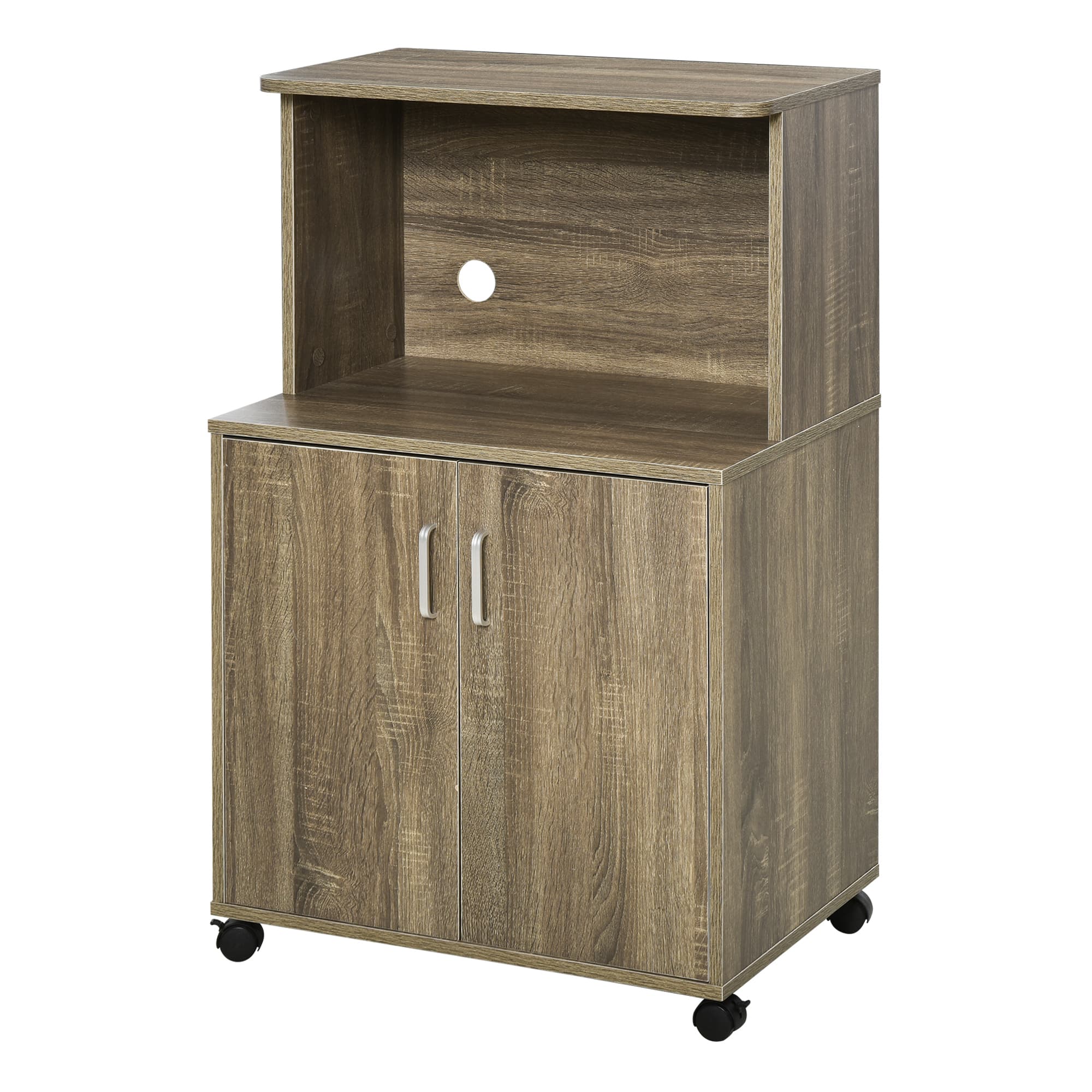 HOMCOM Desserte micro-onde à roulettes armoire de cuisine multi-rangements avec grand plateau et placard double porte étagère ajustable gris