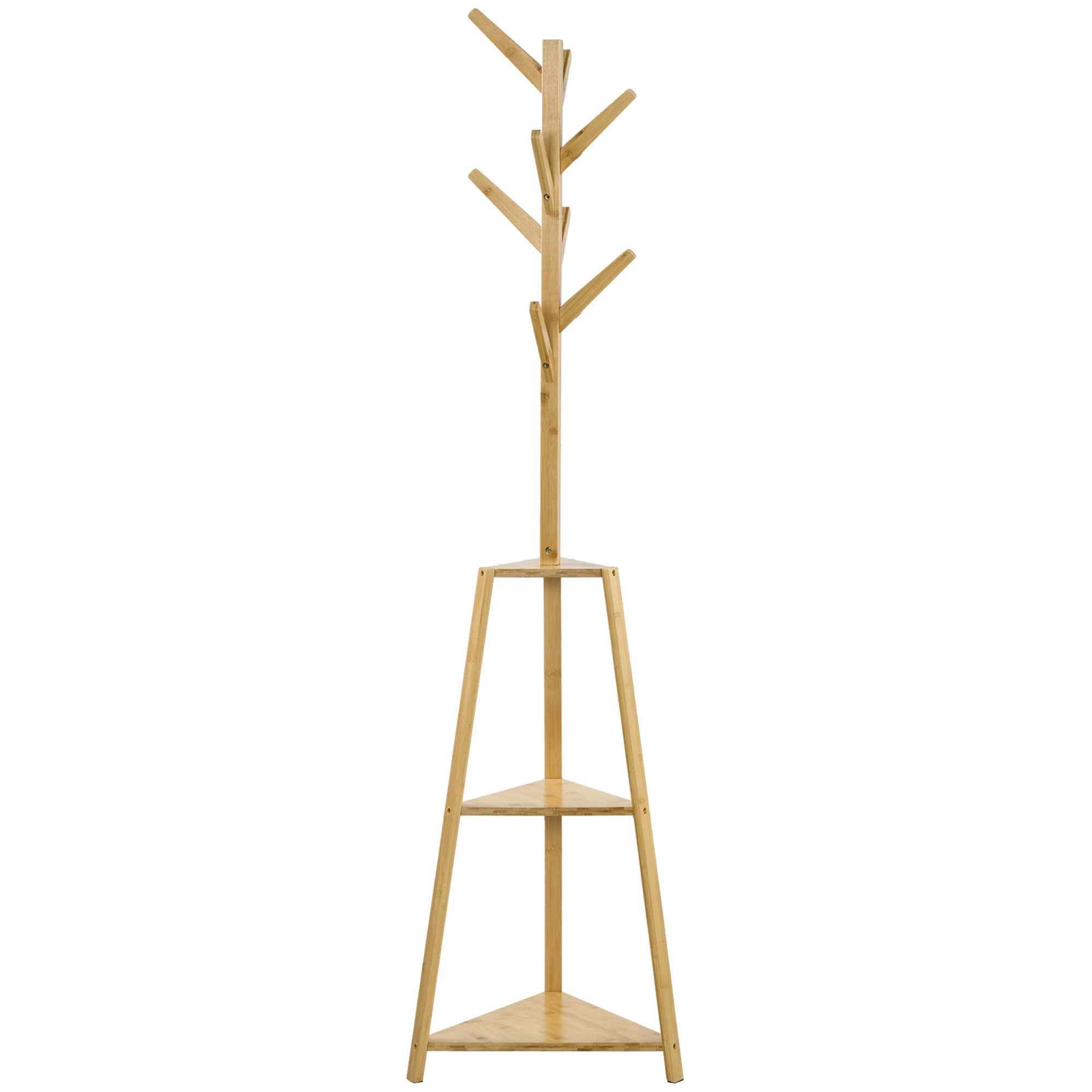 HOMCOM Portemanteau sur pied en bois bambou portant à vêtements 8 patères 3 étagères 46 x 46 x 175 cm naturel