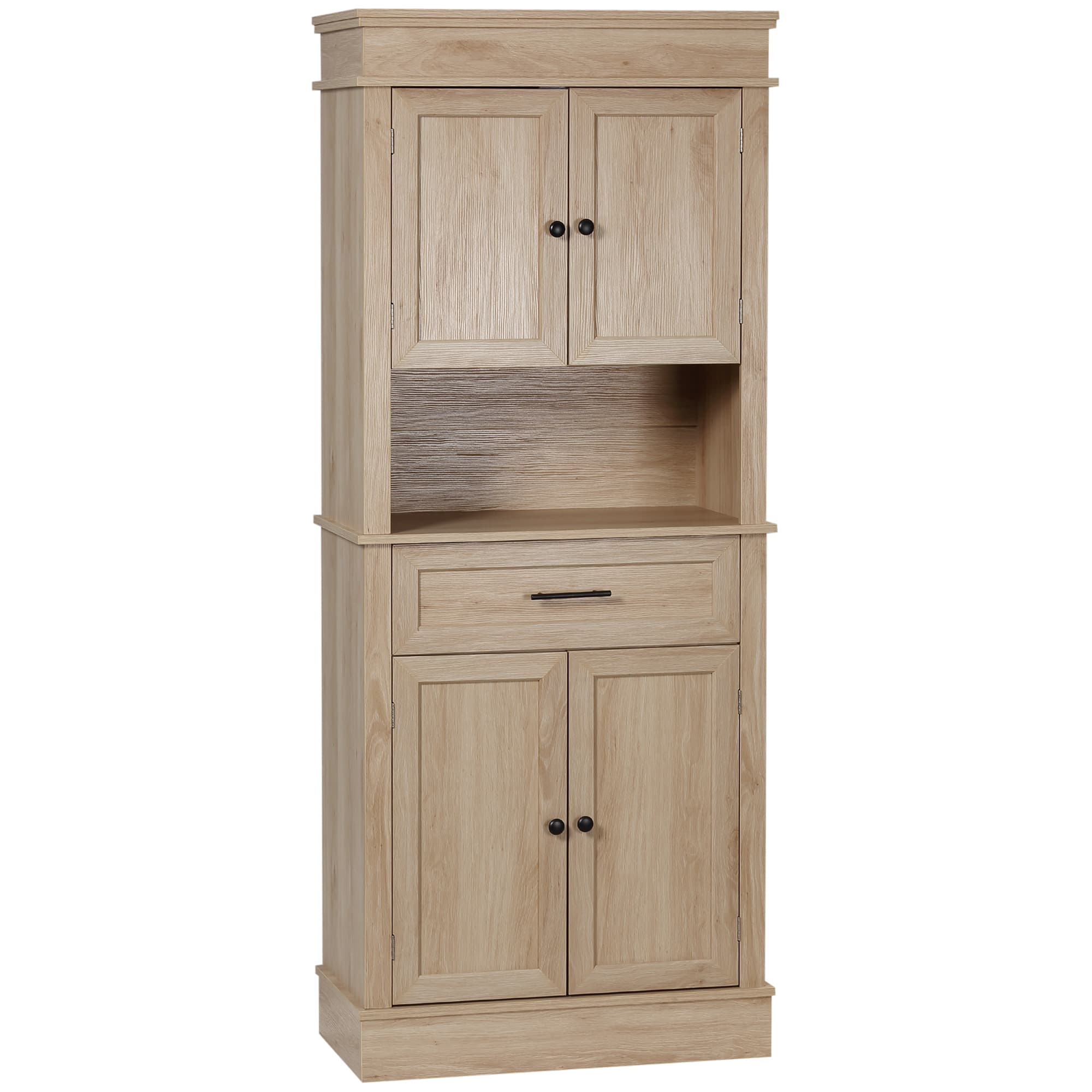 HOMCOM Buffet armoire de cuisine multi-rangements 2 placards 2 portes tiroir niche MDF panneaux particules E1 chêne clair Aosom France