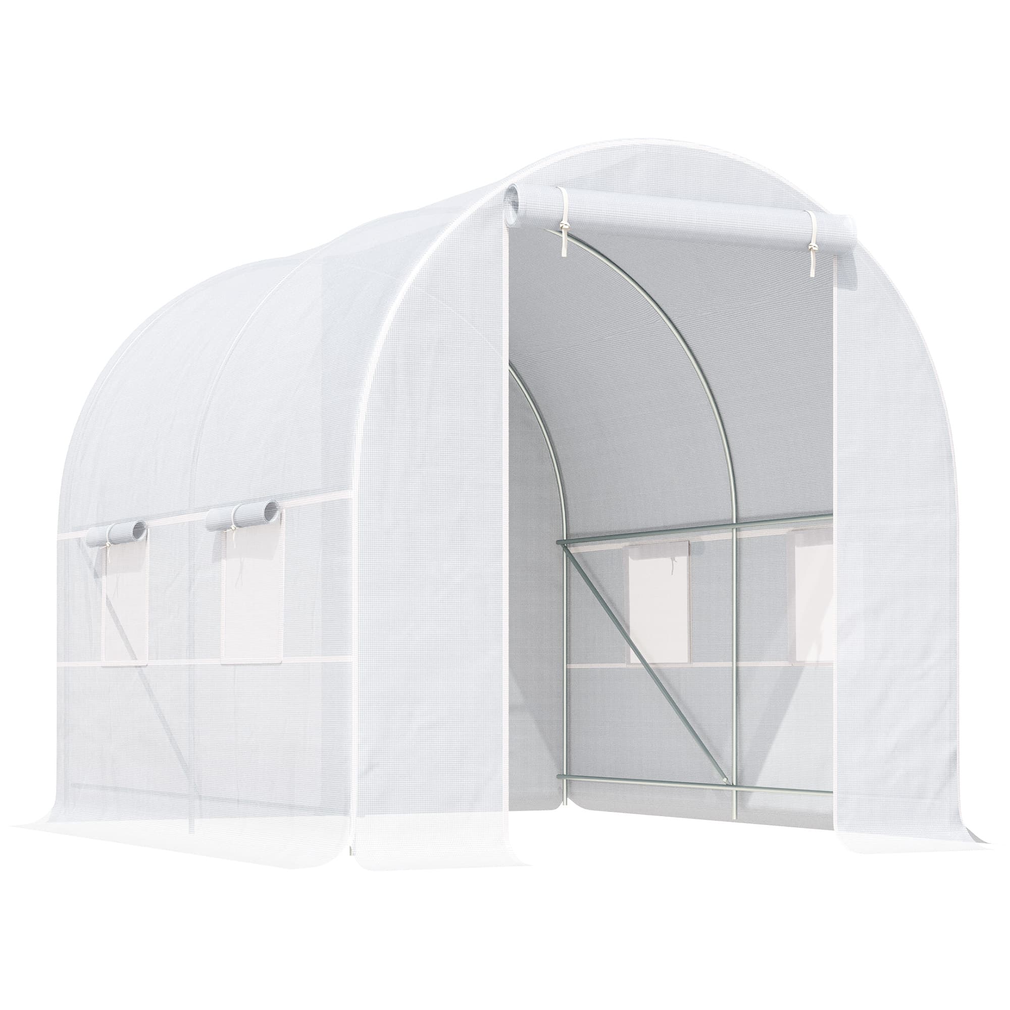 Outsunny Serre de Jardin Serre Tunnel Surface Sol 5 m2 2,5L x 2l x 2H m châssis Tubulaire renforcé 18 mm 4 fenêtres Blanc