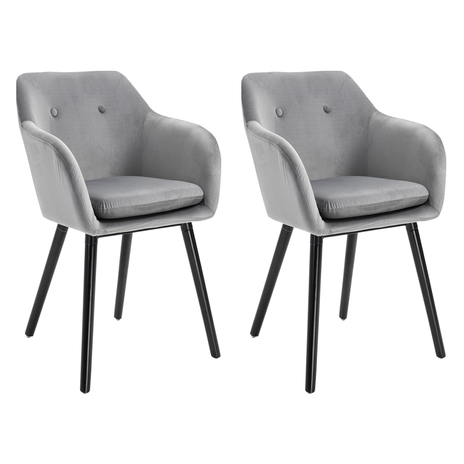 HOMCOM Chaises Salle à manger - Lot de 2 chaise scandinave - Pieds effilés Bois Noir - Velours Gris
