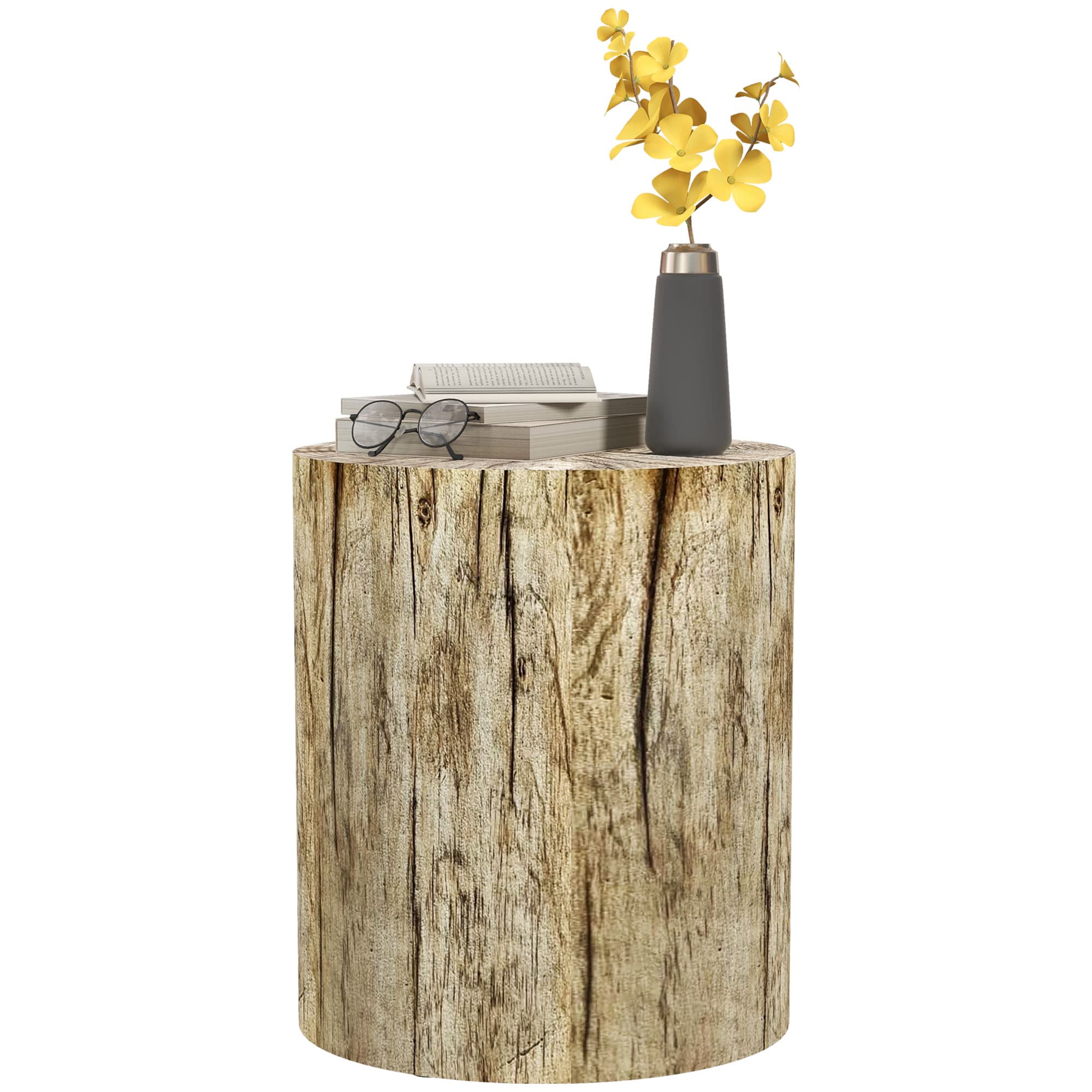 HOMCOM Table d'appoint en forme de souche d'arbre, table de salon en béton avec plateau rond et finition grain de bois naturel