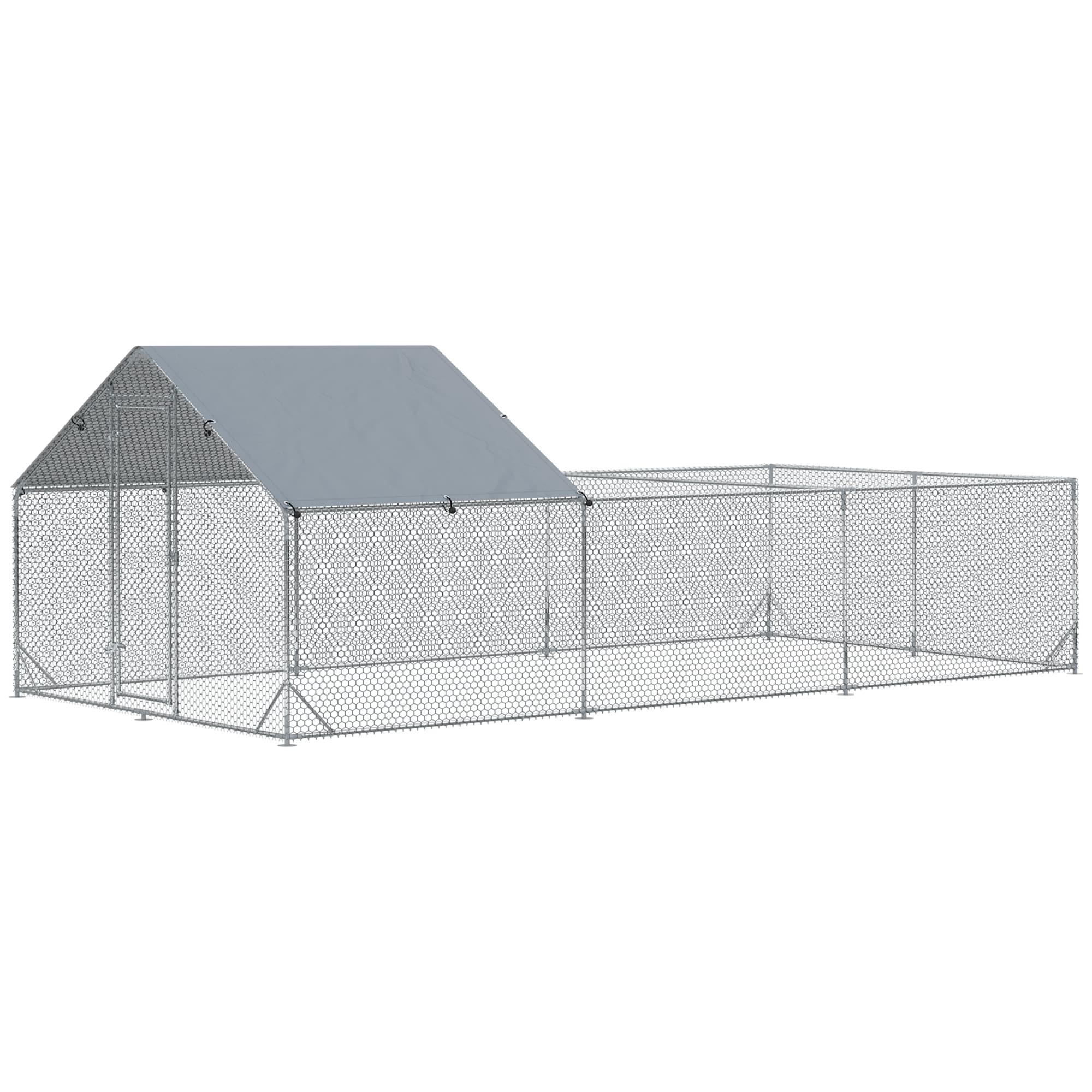 PawHut Enclos poulailler parc grillagé extérieur 18 m2 chenil volière espace couvert acier galvanisé 6 x 3 x 1,95 m Aosom France