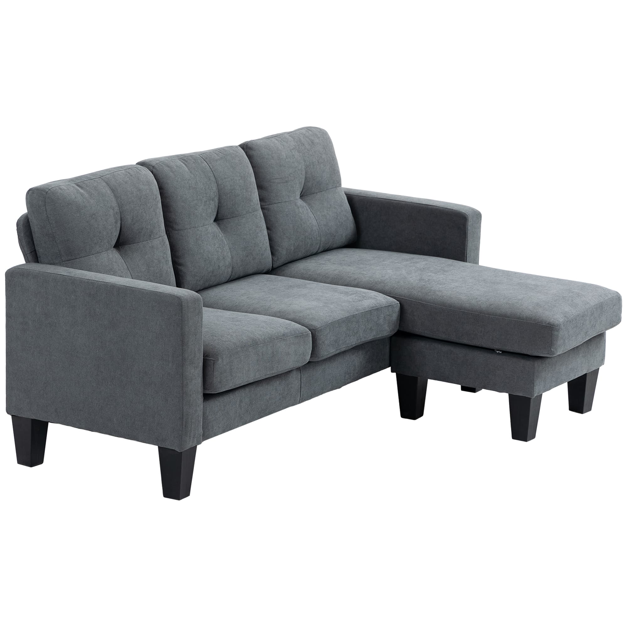 HOMCOM Canapé d'angle 3 Places méridienne réversible droite ou gauche, salon, grand confort, dossier capitonné, gris