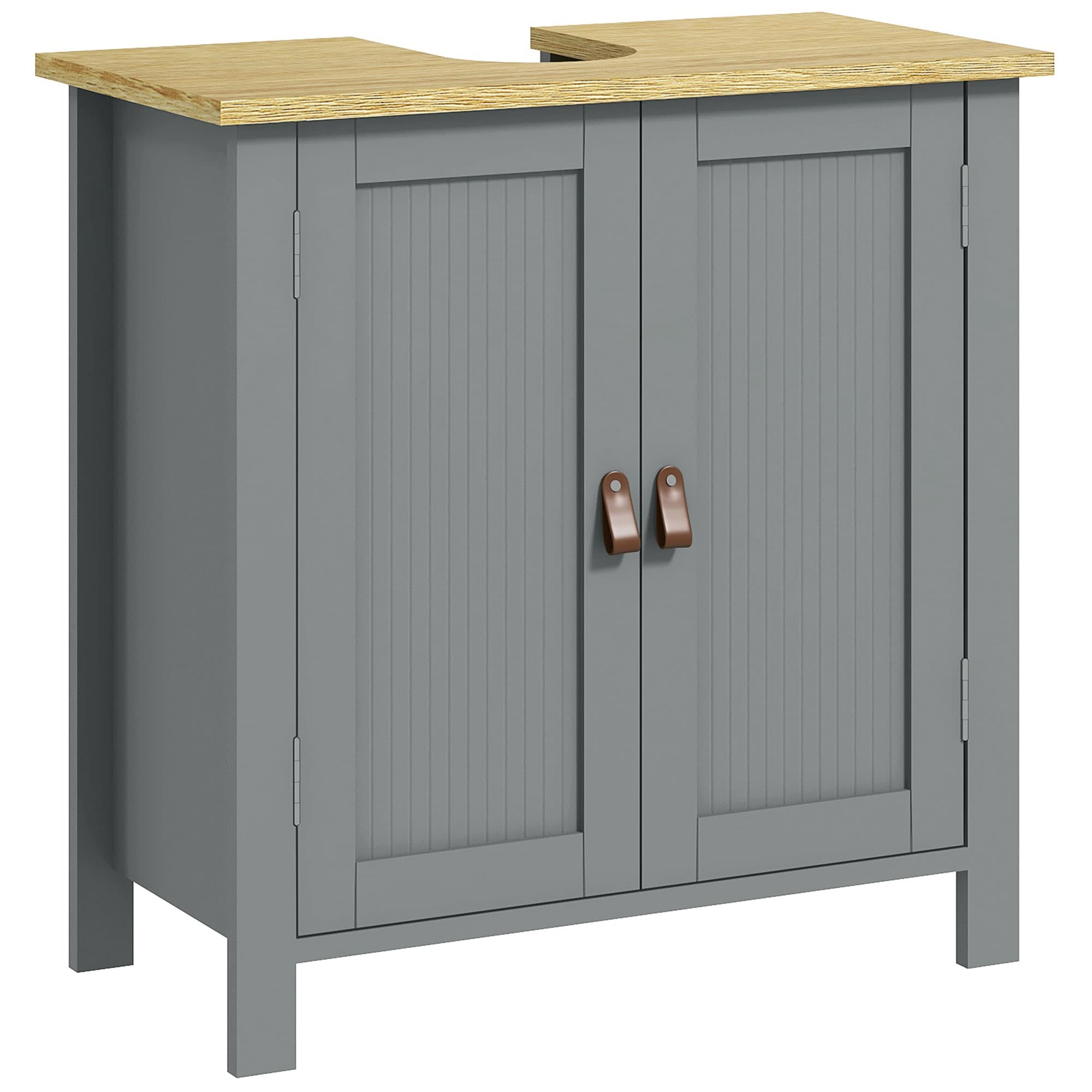 kleankin Meuble sous lavabo 2 portes étagère réglable 2 étages à l'intérieure poignées en PU 60 x 30 x 60 cm gris