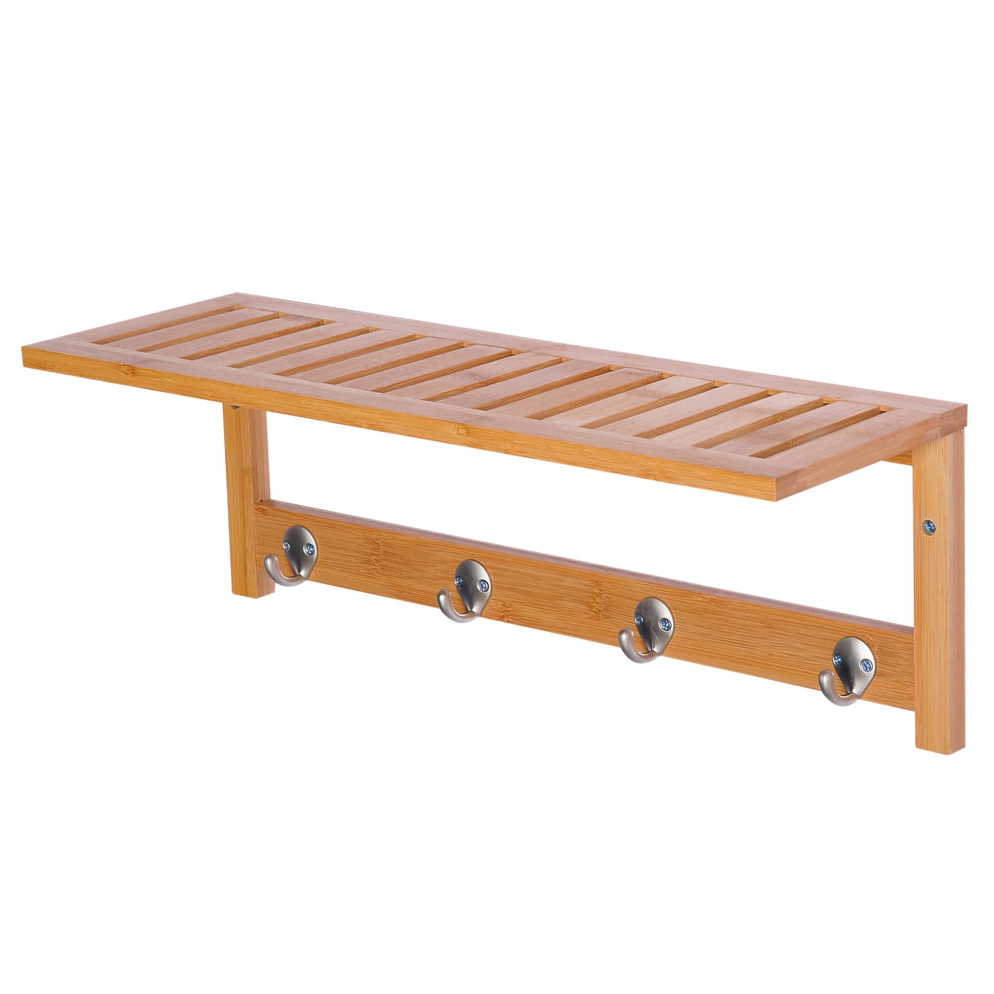 HOMCOM Porte-Manteau Mural Étagère Bambou Naturel 4 Patères 50x16x17,5cm Aosom France