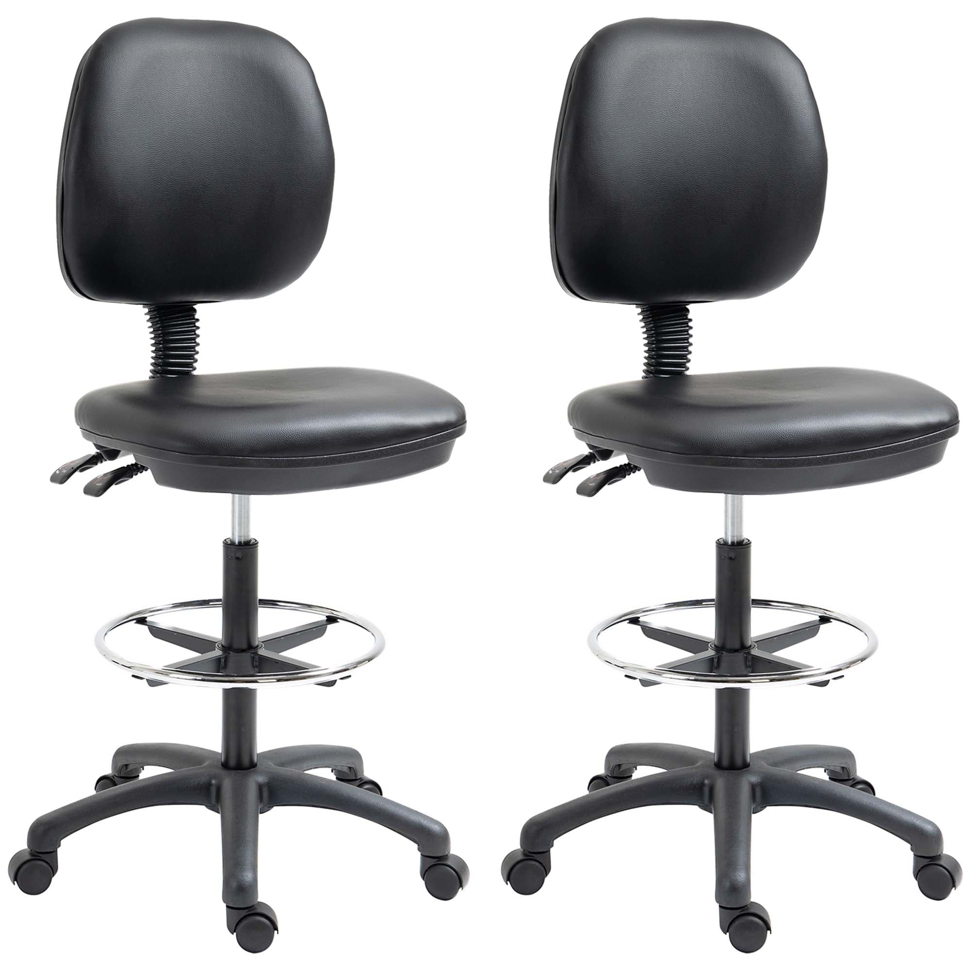 Vinsetto Lot de 2 tabourets à roulettes réglable en hauteur 69-91 cm avec dossier inclinable et repose-pieds réglable