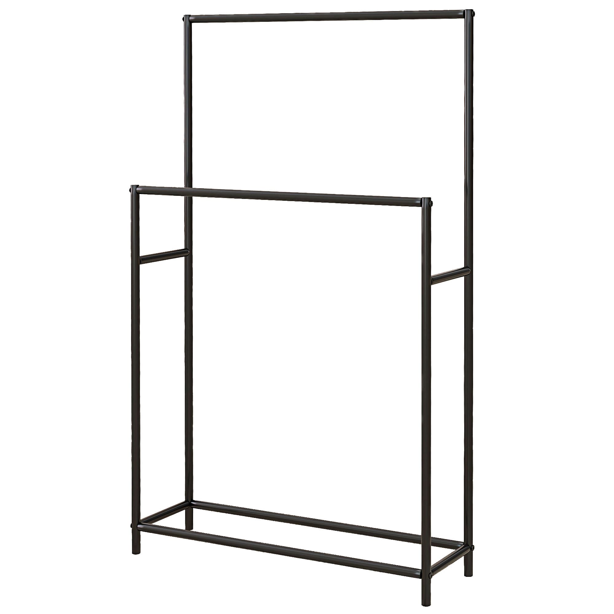 HOMCOM Porte serviettes sur pied sèche serviette 2 niveaux en métal pour la salle de bain, dim. 66l x 20P x 110H cm, noir