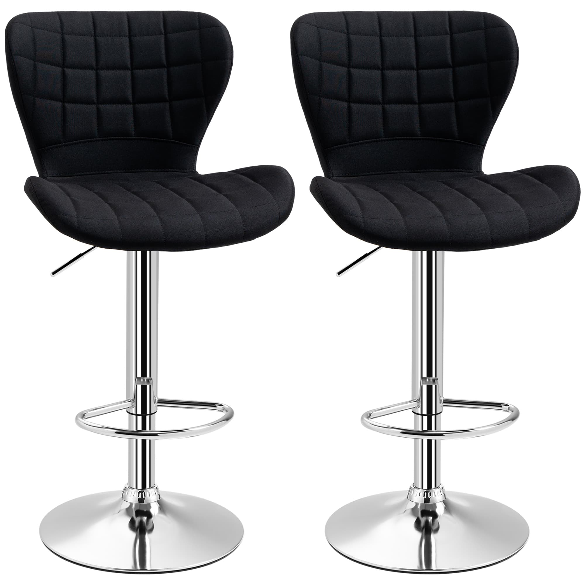 HOMCOM Lot de 2 Tabouret de Bar chaise de bar Design Contemporain Hauteur d'assise réglable 59-81 cm pivotant 360° Lin Noir