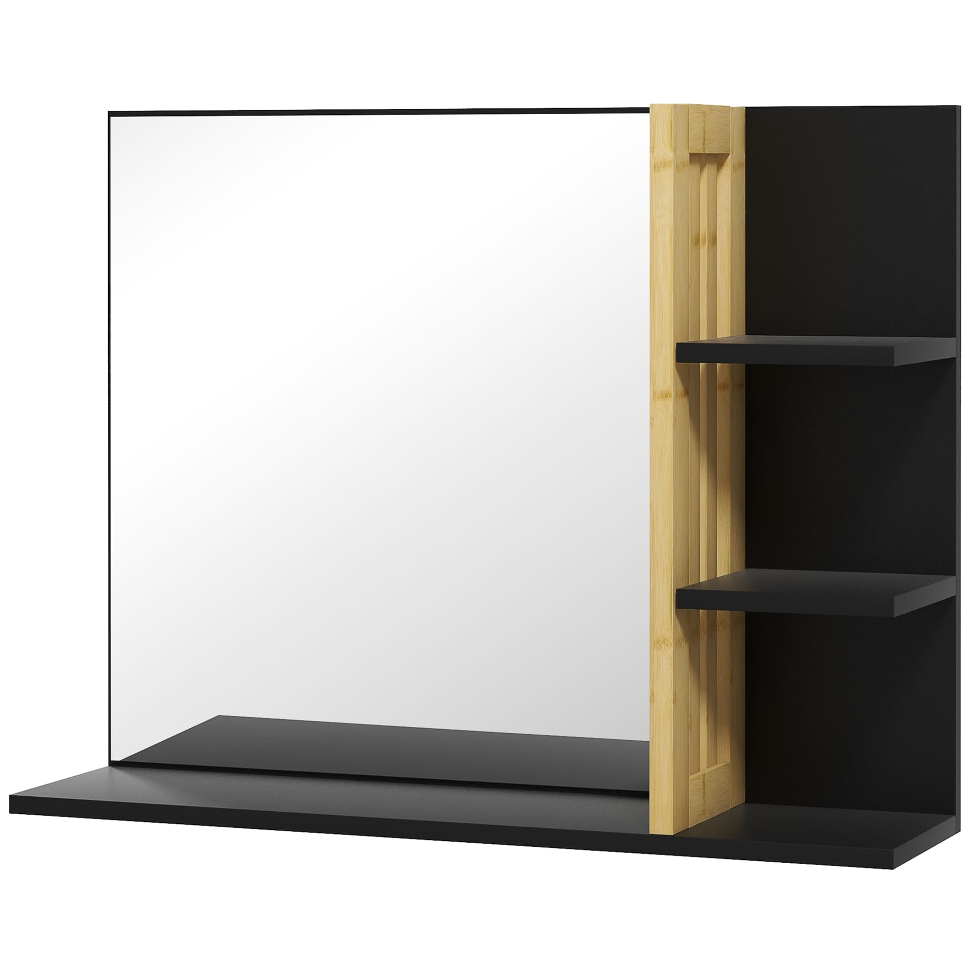 HOMCOM Miroir mural de salle de bain avec étagères de rangement - 3 étagères latérales + 1 étagère inférieure - bois de bambou