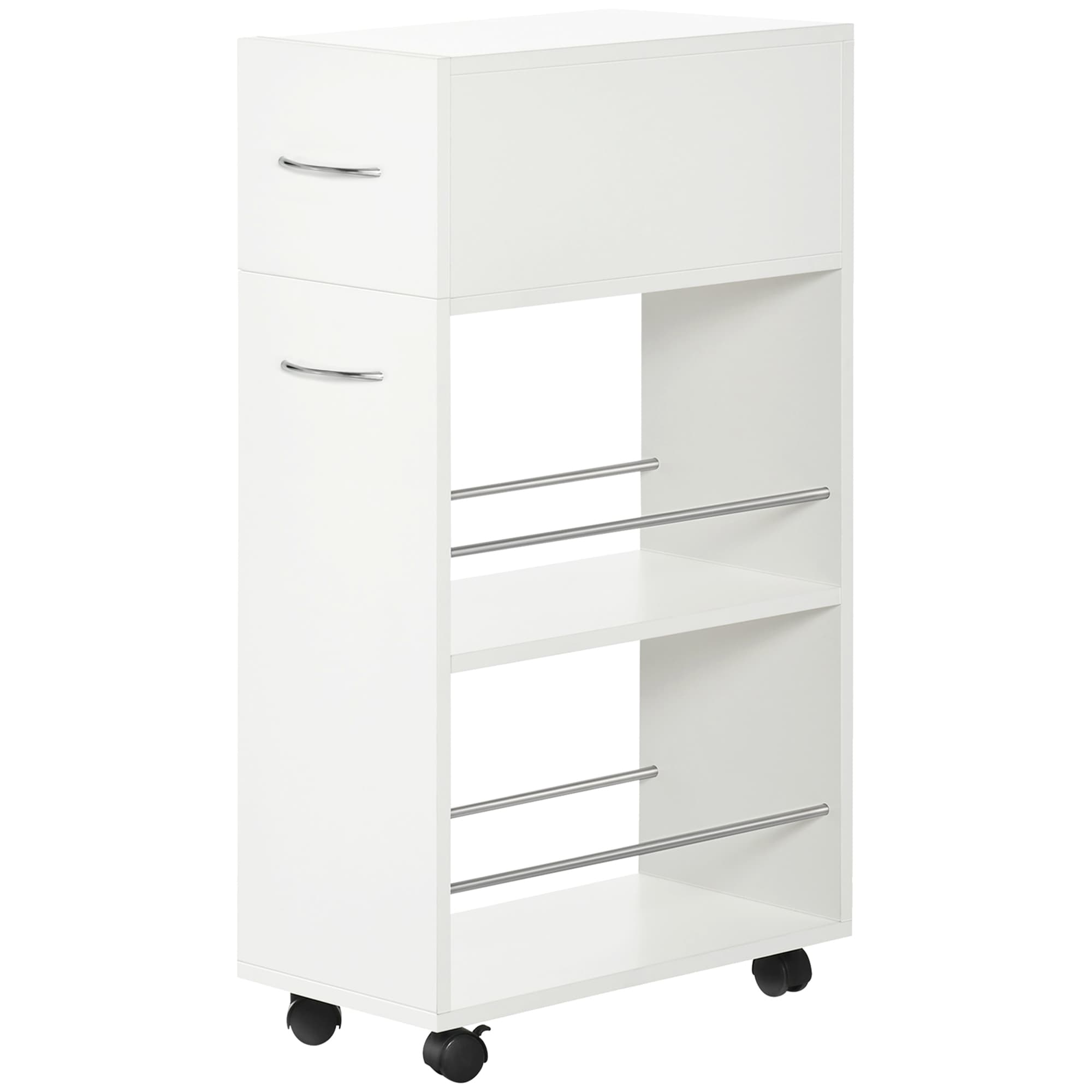 HOMCOM Chariot de cuisine avec 1 tiroir et 2 étagères ouvertes sur roulettes pour 25 x 50 x 85 cm Blanc