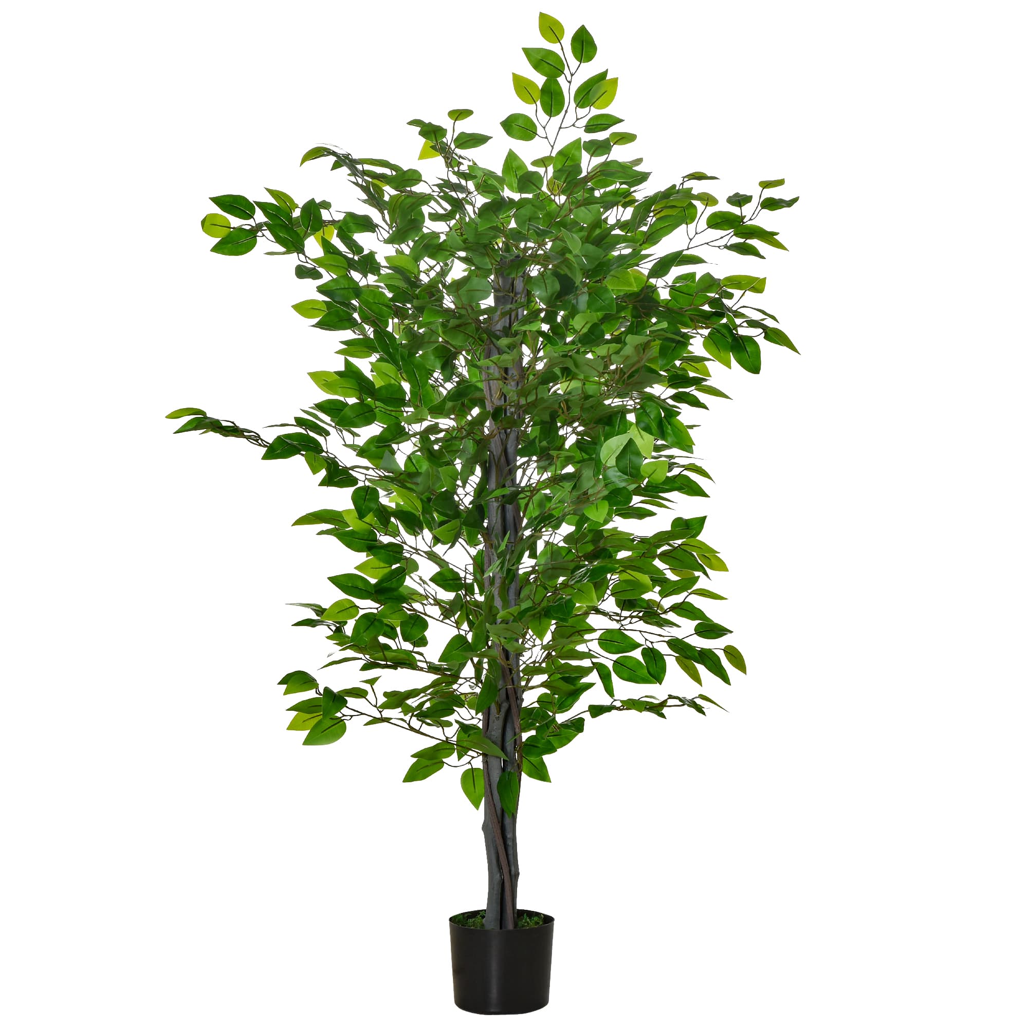 Outsunny Arbre Ficus Artificiel Réaliste 135cm avec 756 Feuilles et Pot Noir pour Intérieur Aosom France