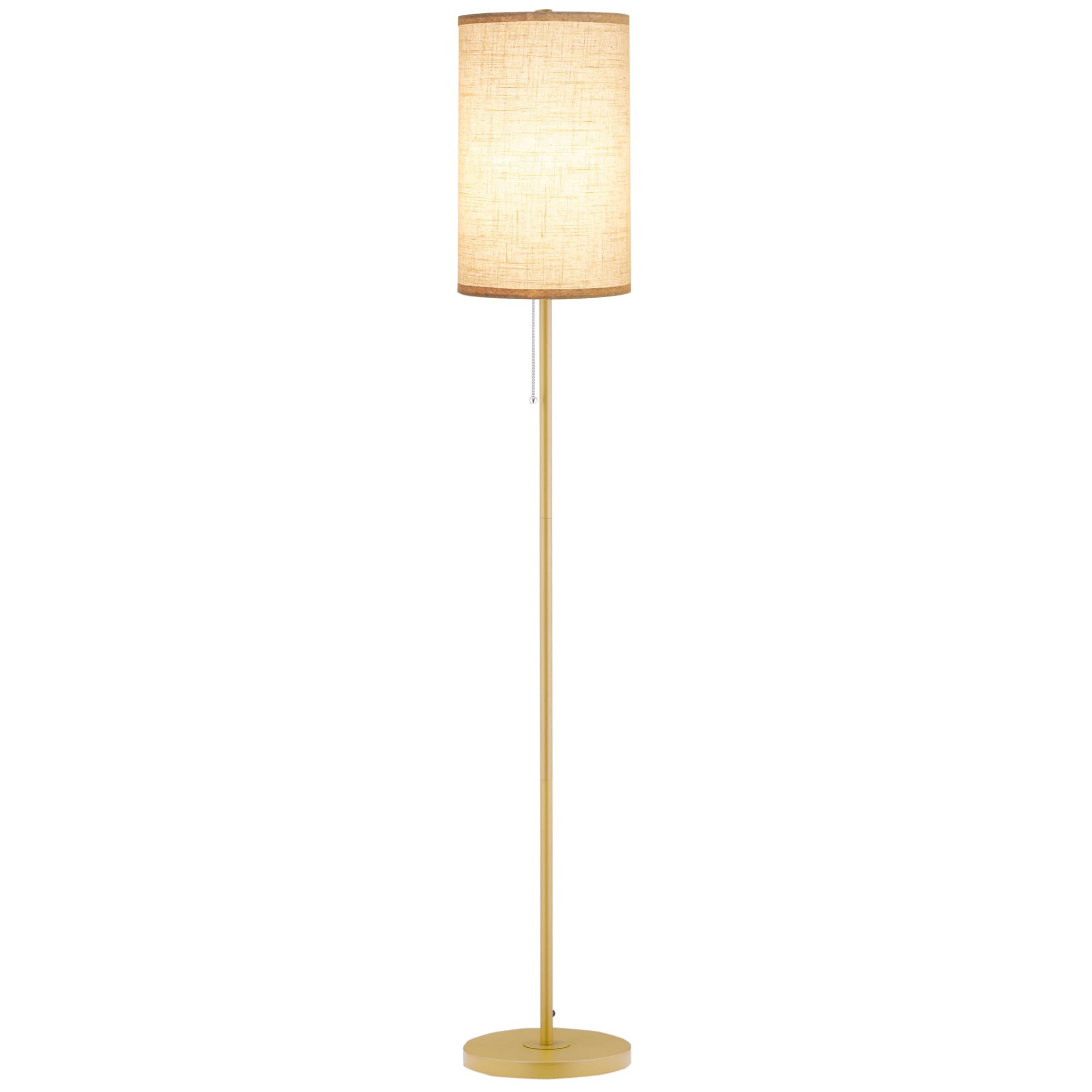 HOMCOM Lampadaire moderne lampe sur pied avec cadre en acier et interrupteur à tirette, pour salon, chambre, bureau 25,5 x 25,5 x 157 cm or et crème