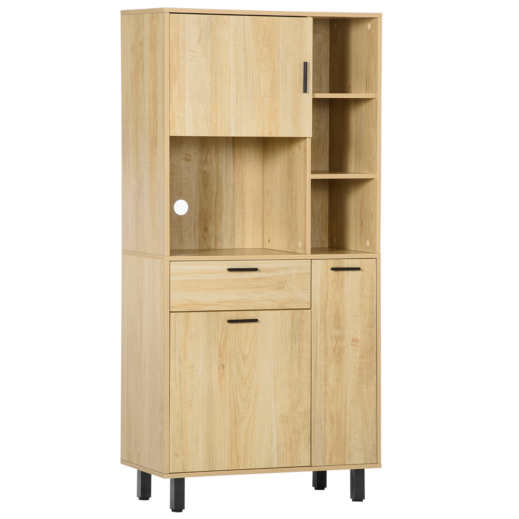 HOMCOM Buffet armoire de cuisine multi-rangements avec un tiroir, 3 placards, 4 niches et passe-câbles hauteur 166 cm Aosom France