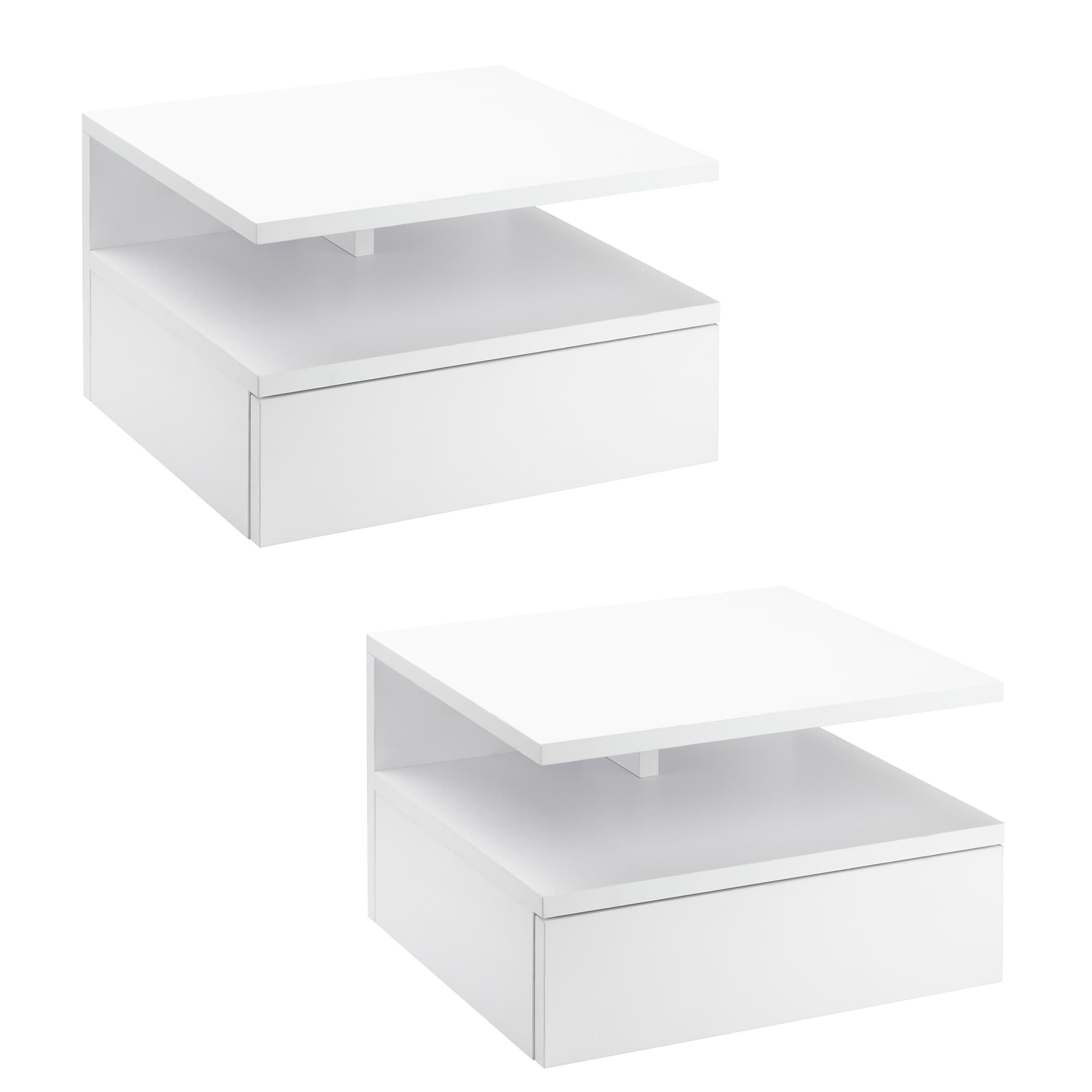 HOMCOM Lot de 2 Tables de Chevet murales - Lot de 2 Tables de Nuit - tiroir Coulissant, Niche, Plateau - Panneaux Particules Blanc