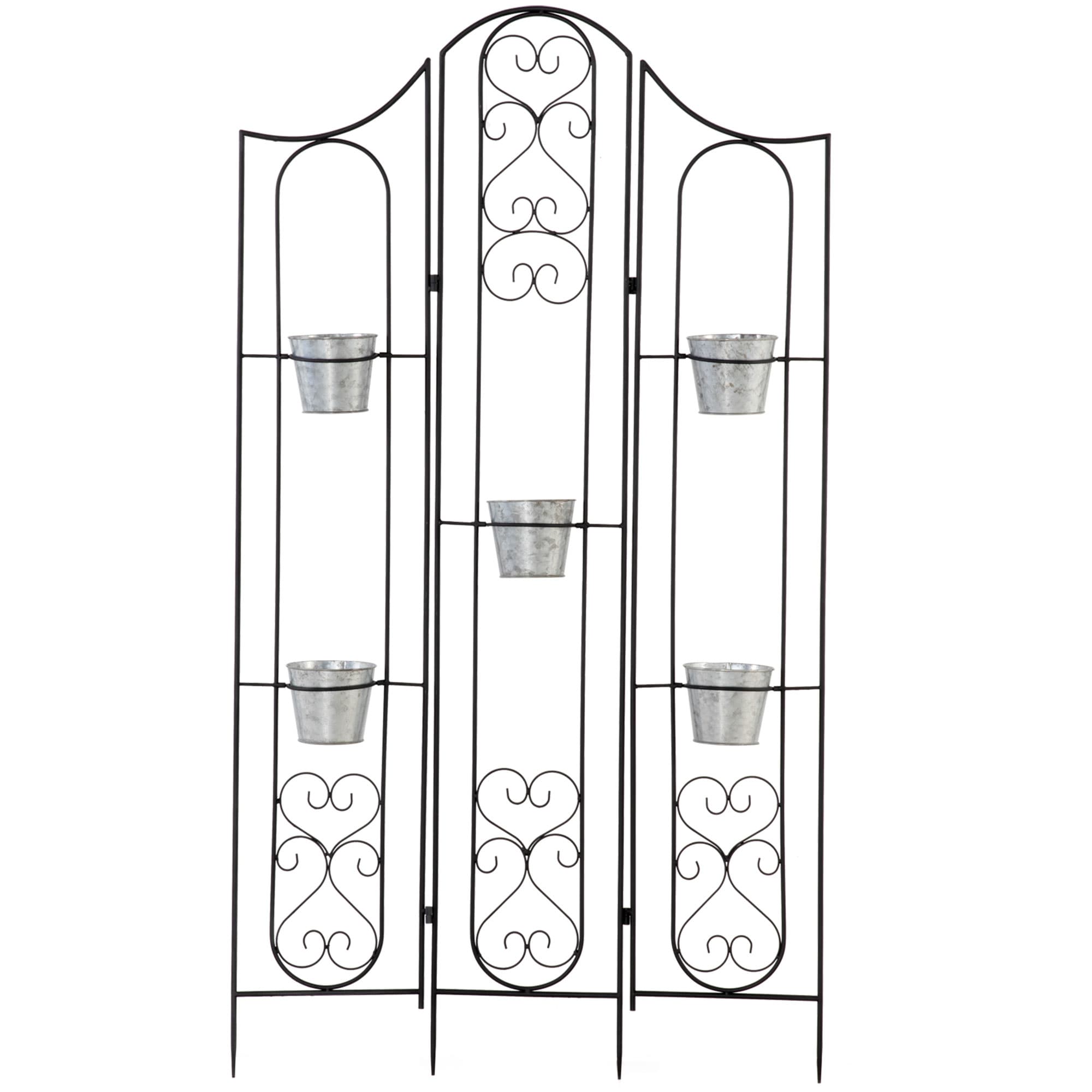 Outsunny Étagère à fleurs pliable en métal design élégant rétro support pots de fleurs avec 5 pots porte plante 82 x 12,5 x 150 cm noir et argent