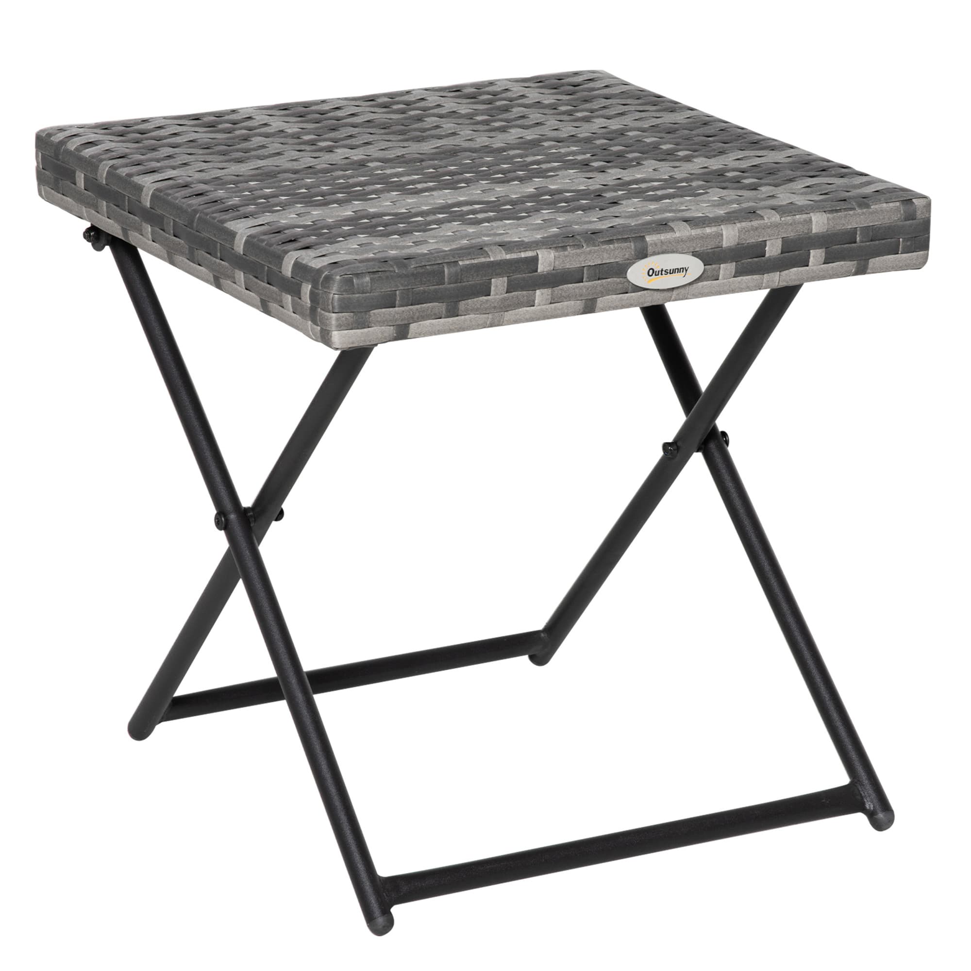 Outsunny Table basse table de jardin table pliante style cosy chic dim. 40L x 40l x 40H cm métal époxy résine tressée gris Aosom France