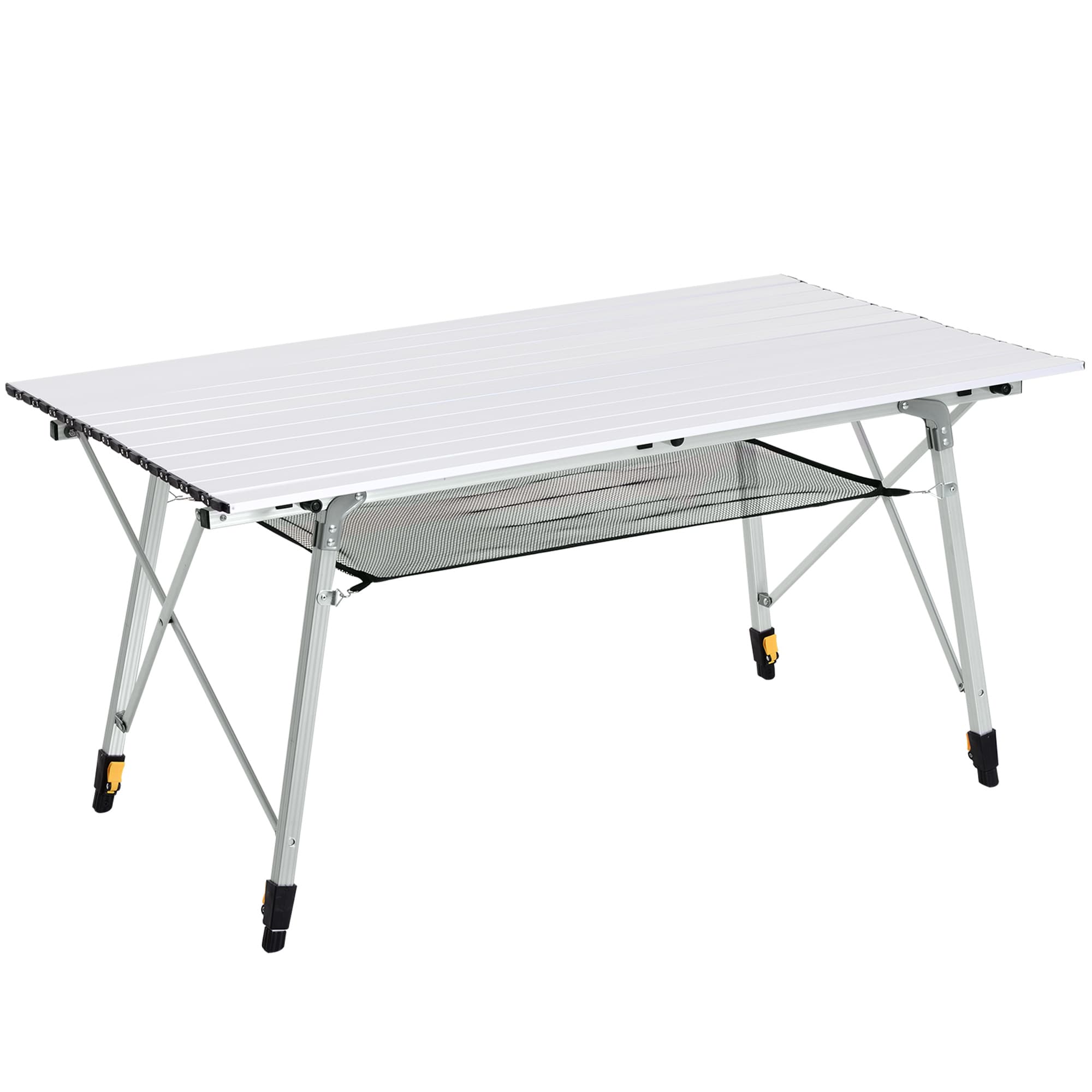 Outsunny Table de camping pliante 6 pers Pliable et compacte 4 pieds antidérapants + sécurité anti-pincement 120 x 70 x 58-73 cm aluminium