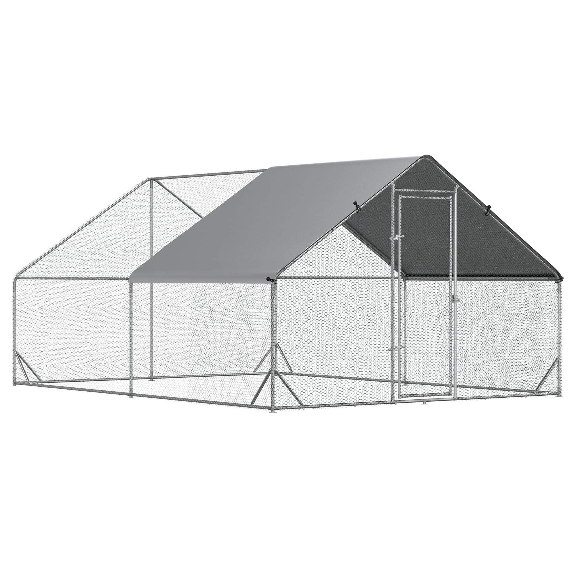 PawHut Enclos poulailler chenil volière extérieur 12 m2 - Parc grillagé dim. 3L x 4l x 2H m - Espace Couvert - Acier galvanisé-AOSOM.fr