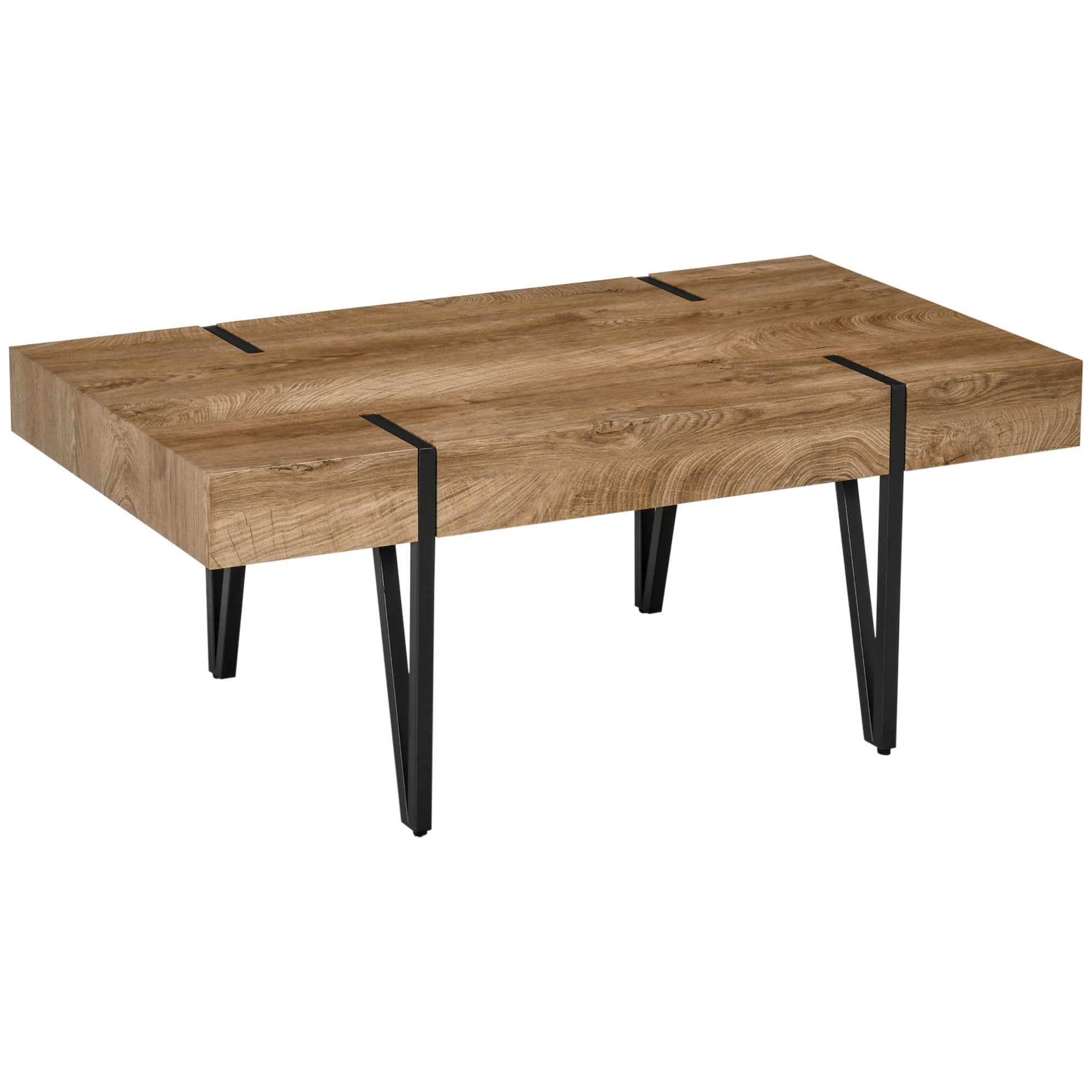 HOMCOM Table Basse rectangulaire Style Industriel piètement épingle métal Noir Plateau Aspect Ancien bastaing Bois