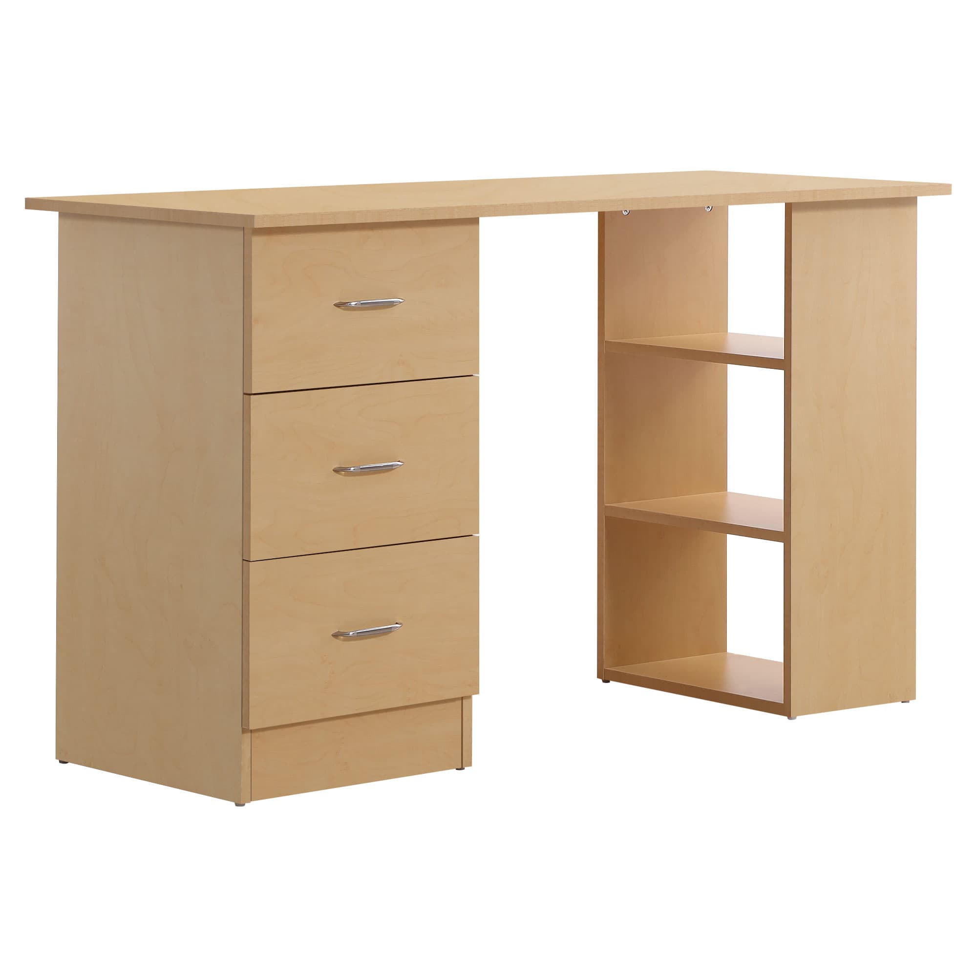 HOMCOM Bureau Informatique Table Multi-Fonctions 3 tiroirs 2 étagères dim. 120L x 49l x 72H cm MDF Aspect Bois Clair