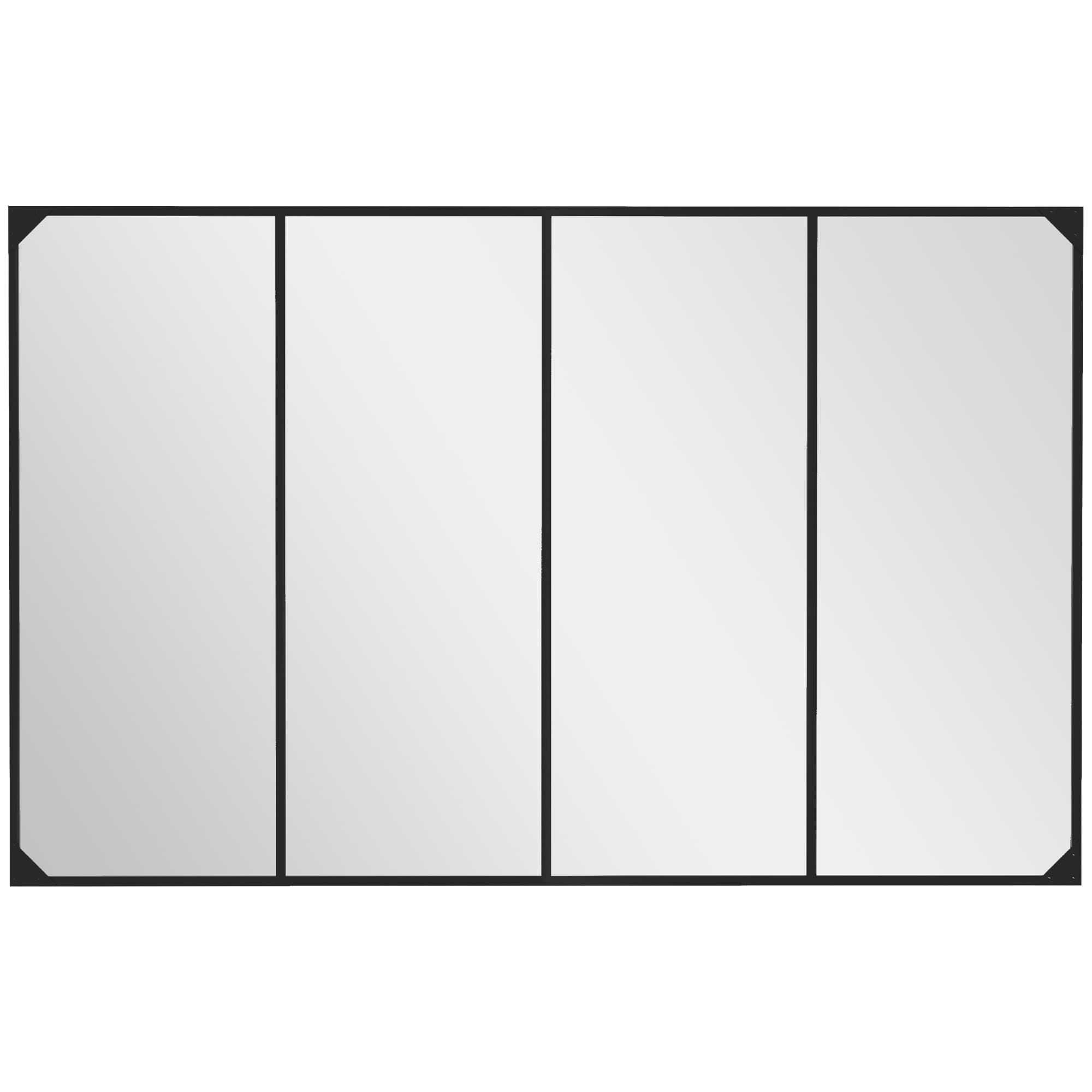 HOMCOM Miroir mural verrière rectangulaire style industriel, horizontal ou vertical avec 4 crochets, en métal noir 109 x 69 cm