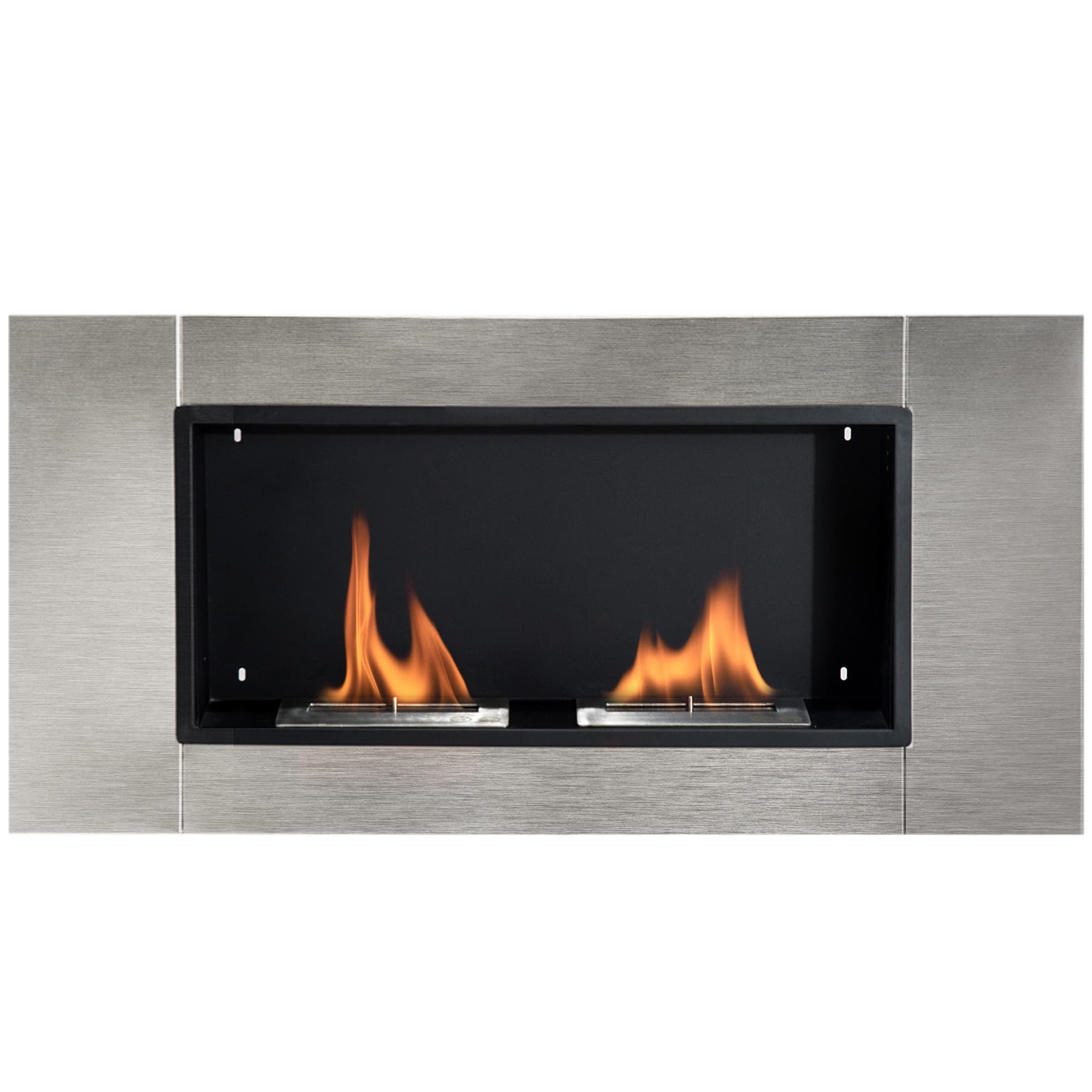 HOMCOM Cheminée bioéthanol insert cheminée encastrable brûleur 2*1.5 L, 110L x 14,5l x 54H cm Couverture 25-30 m2 Acier inox Aosom France
