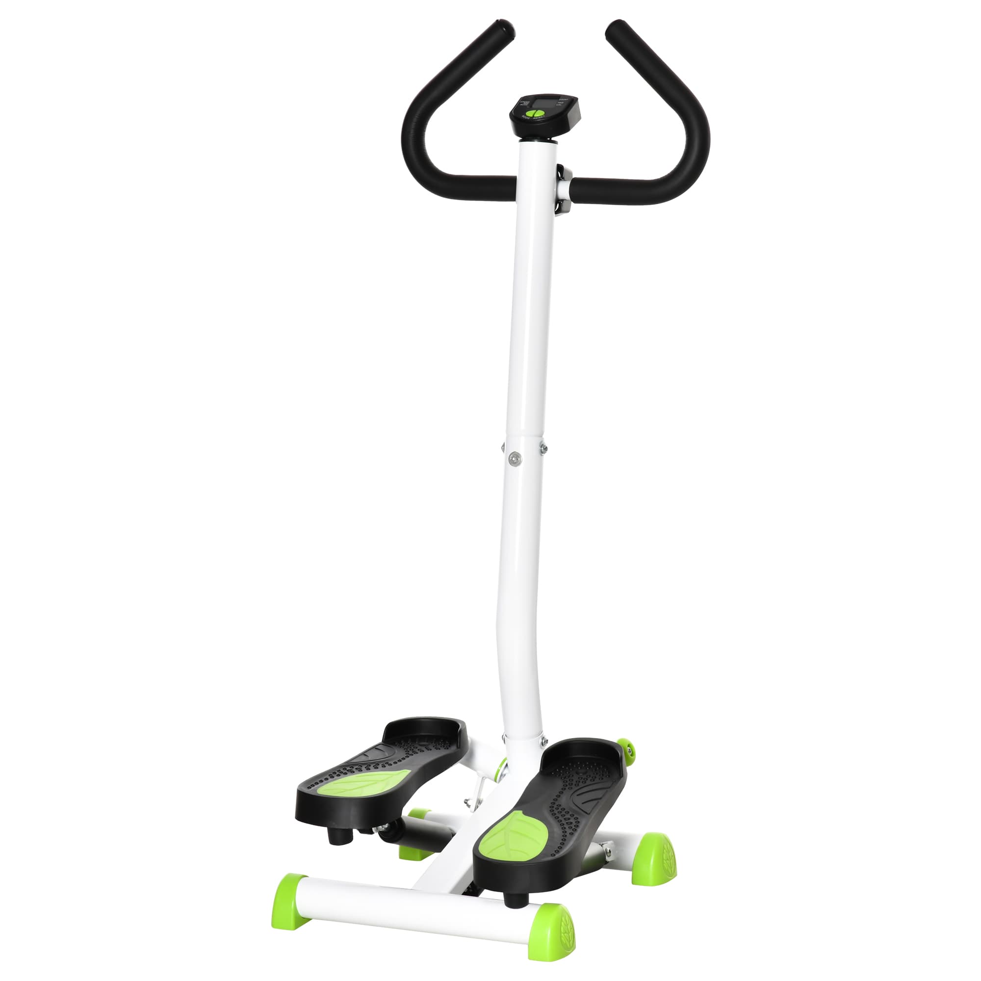 HOMCOM Stepper avec guidon stepper fitness appartement écran LCD résistance réglable exercise hanches jambes lombes acier blanc vert noir
