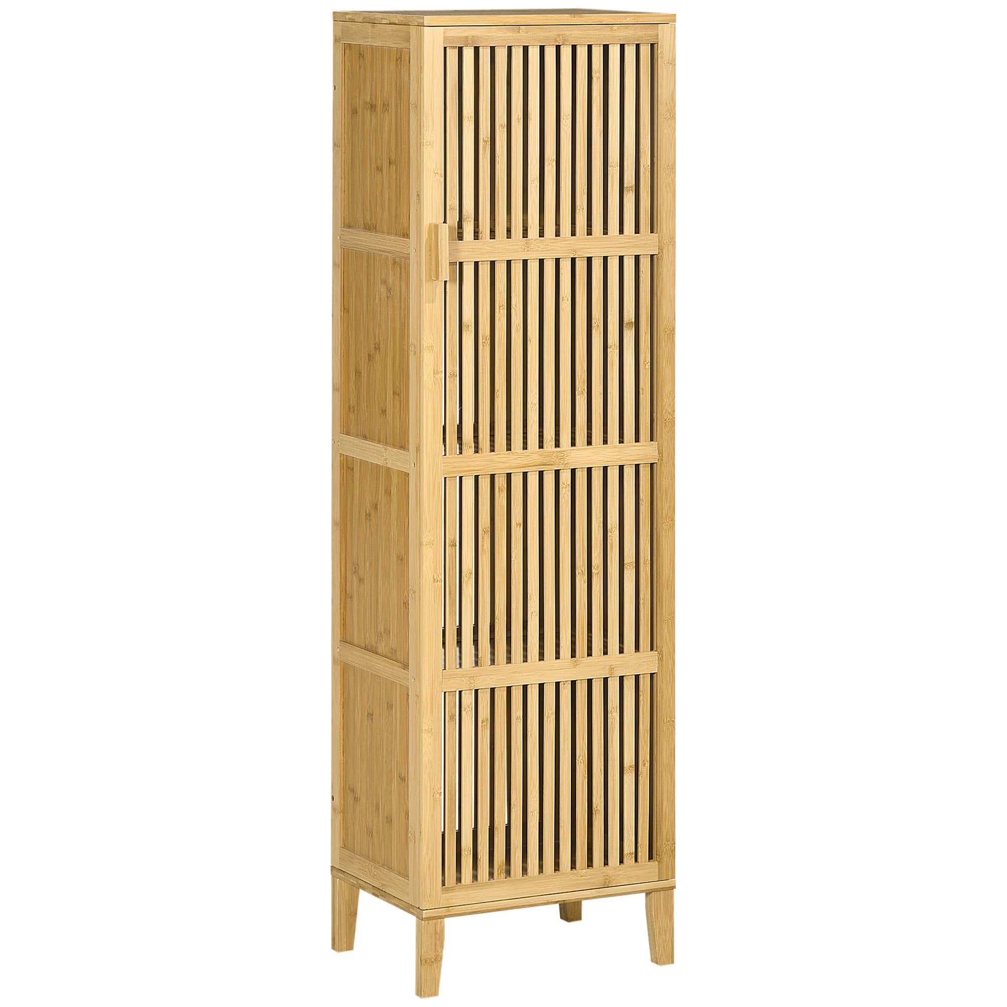 HOMCOM Meuble de rangement en bambou avec étagères et porte design à lamelles pour salle de bain chambre salon 40 x 30 x 140 cm Aosom France
