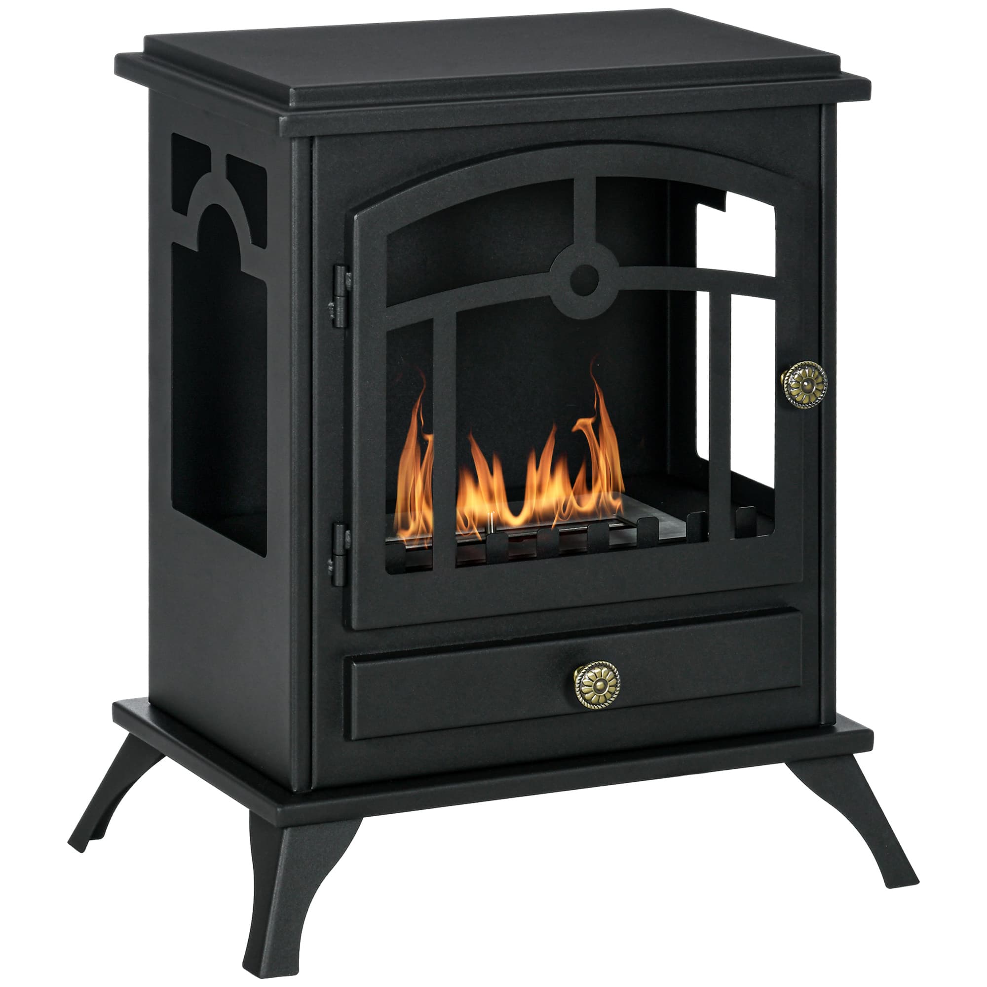 HOMCOM Cheminée bioéthanol sur Pied, brûleur 1,2 L, environ 3 h de durée de combustion Dim. 45L x 28l x 54H cm Acier Noir