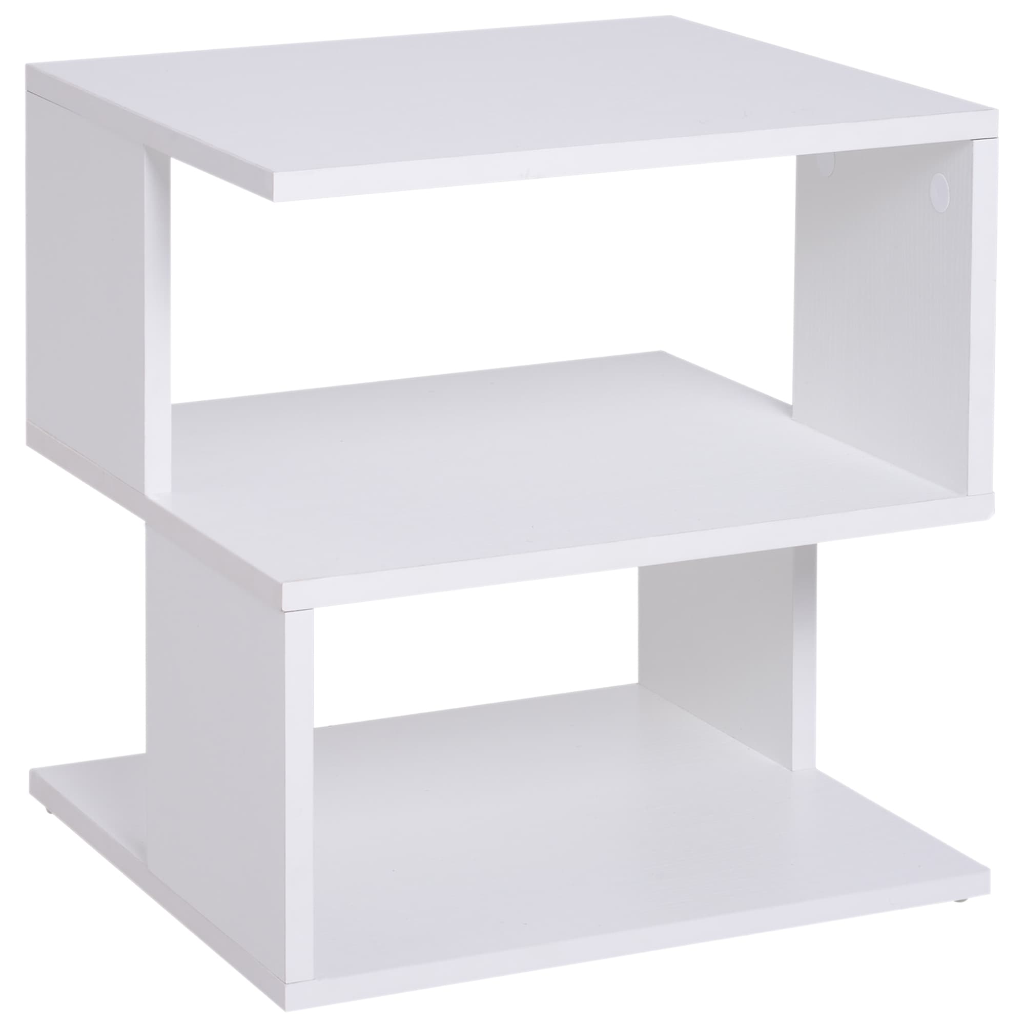HOMCOM Table basse bout de canapé design asymétrique 2 étagères et plateau 40L x 40l x 43H cm blanc