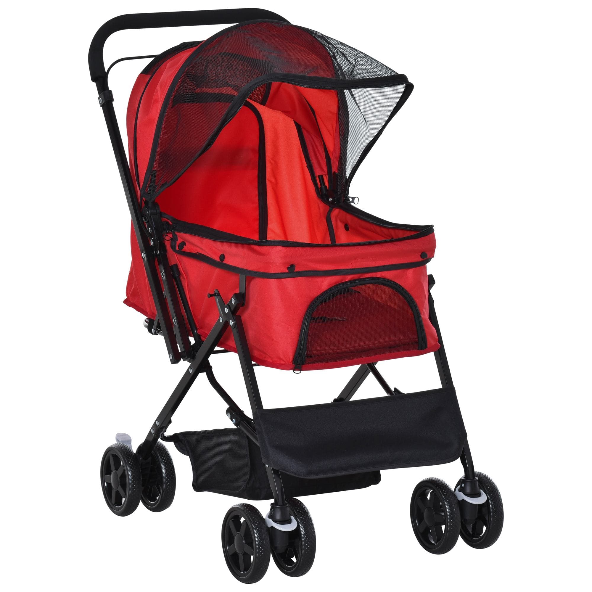 PawHut Poussette pour chien animaux de compagnie pliable 4 roues EVA guidon réglable panier 76,5 x 52 x 95 cm