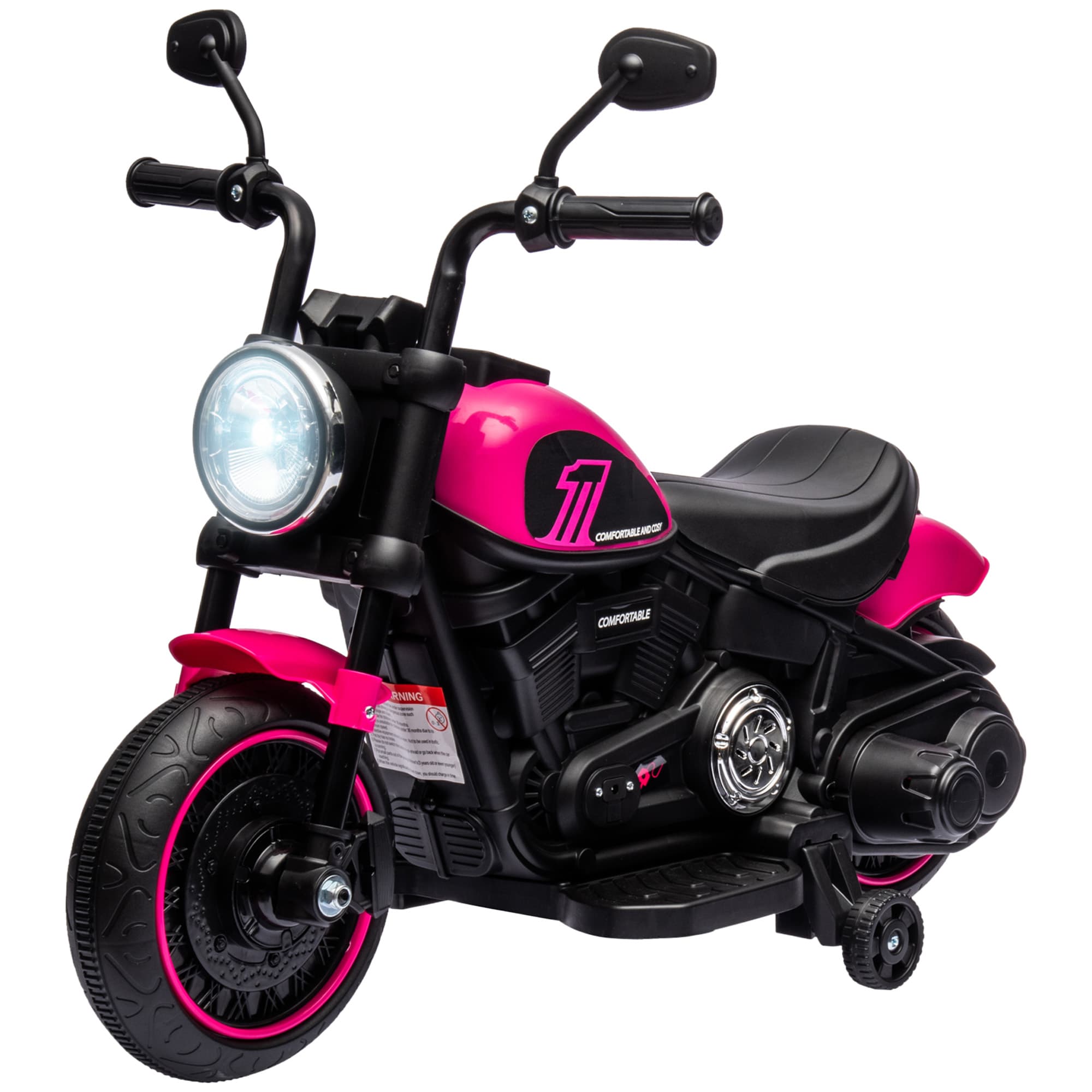 HOMCOM Moto électrique pour enfants 3 km/h 6V avec phare LED 2 roues d'entraînement de 18 à 36 mois avec moteur puissant rose
