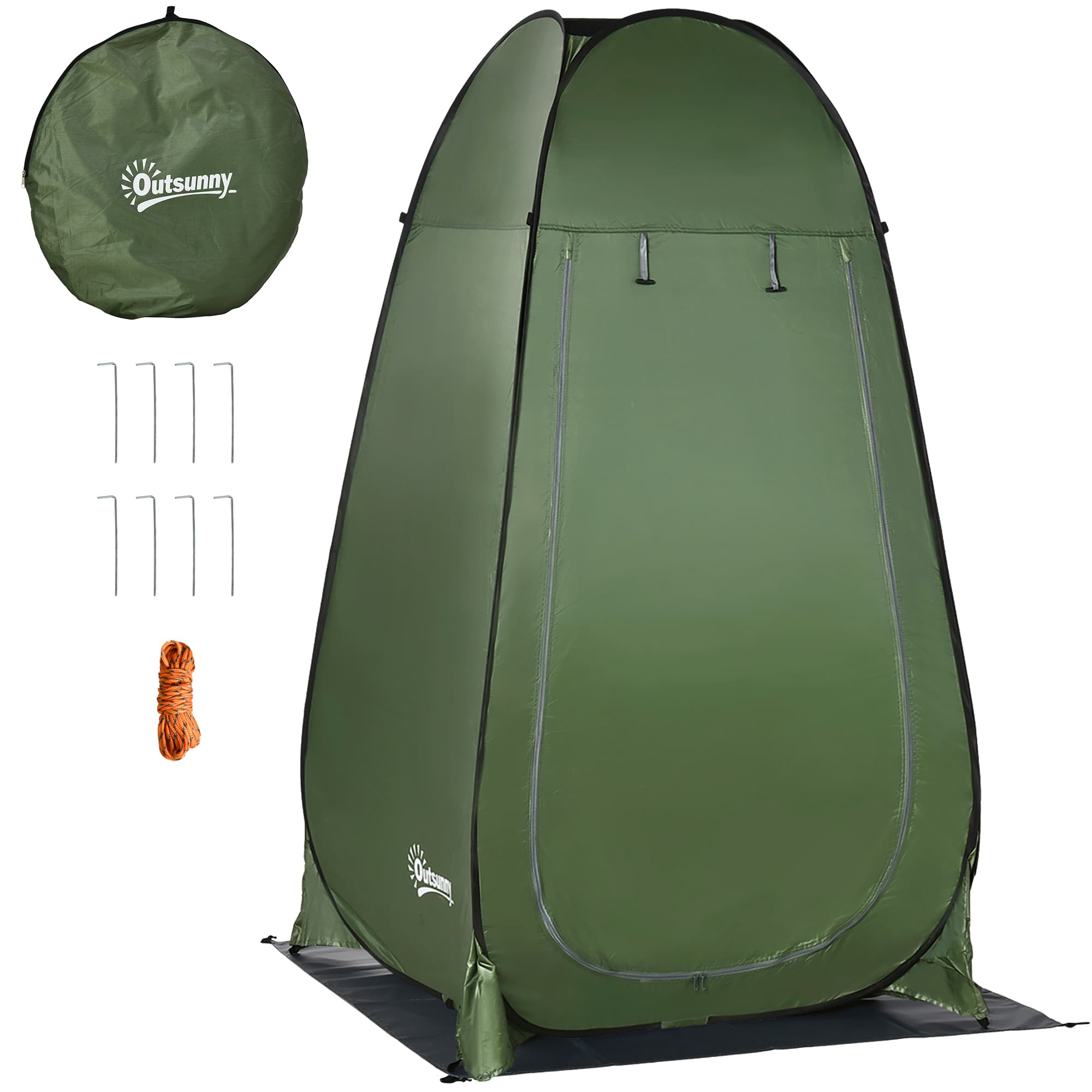 Outsunny Tente de douche de camping pop up pliable avec sac de transport polyester dim. 126L x 124l x 198H cm - vert