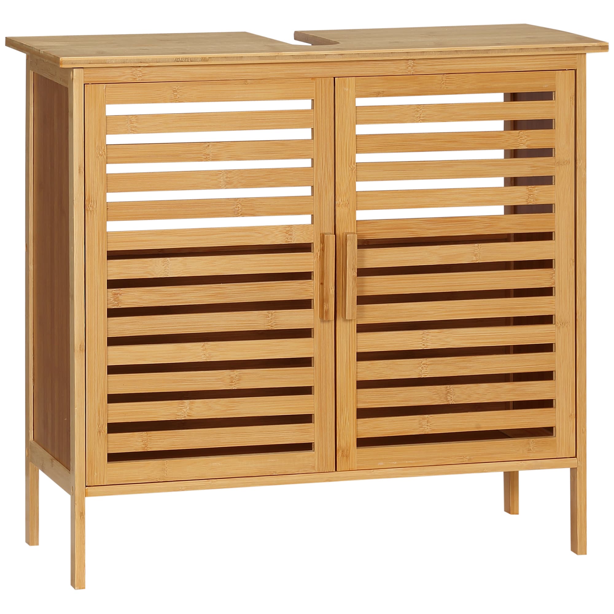 kleankin Meuble sous lavabo vasque salle de bain en bambou meuble sous vasque 2 portes design cosy 66 x 29 x 61,5 cm Aosom France