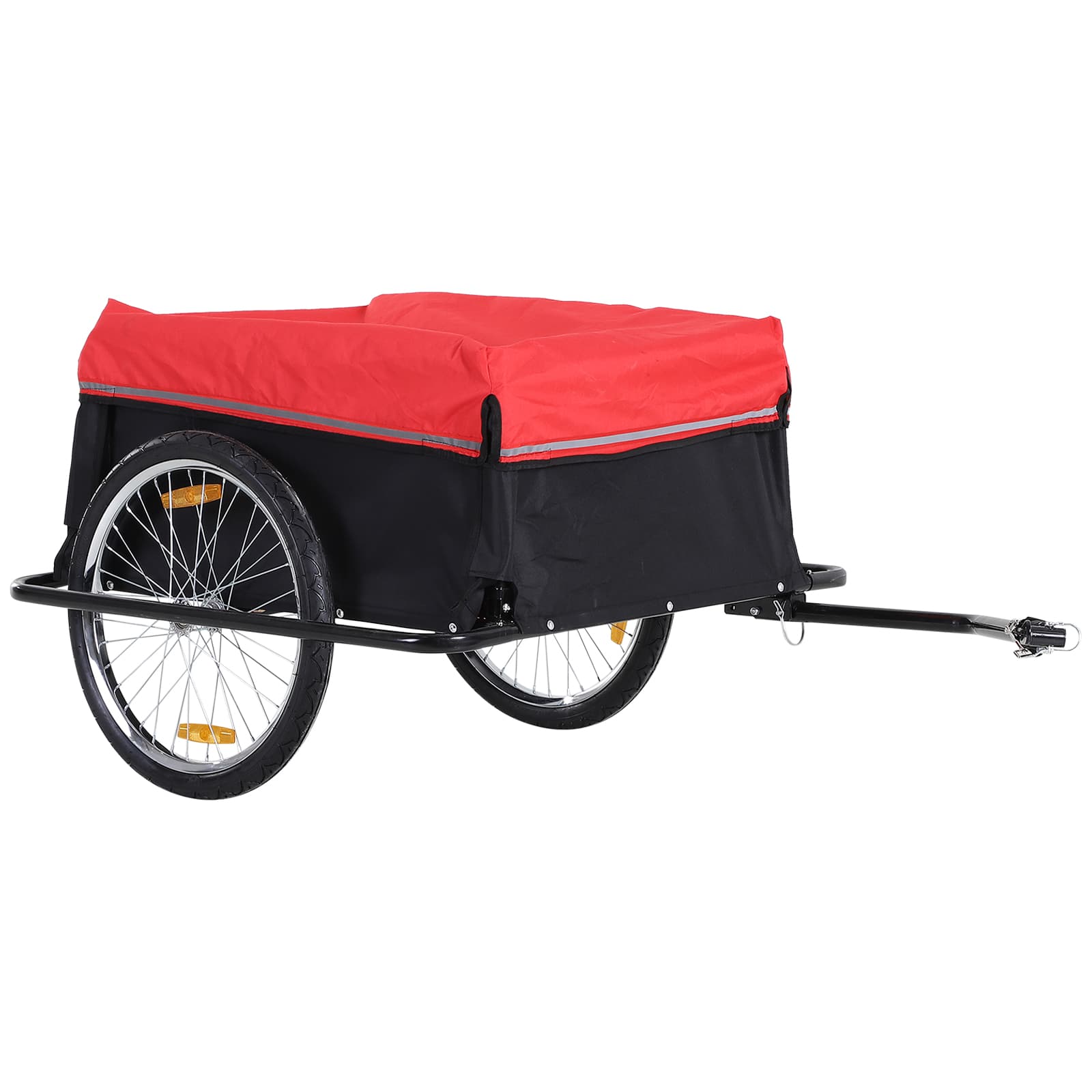 Homcom Remorque de Transport Vélo Cargo avec Réflecteurs et Housse Amovible 140 x 88 x 60 cm Rouge Noir