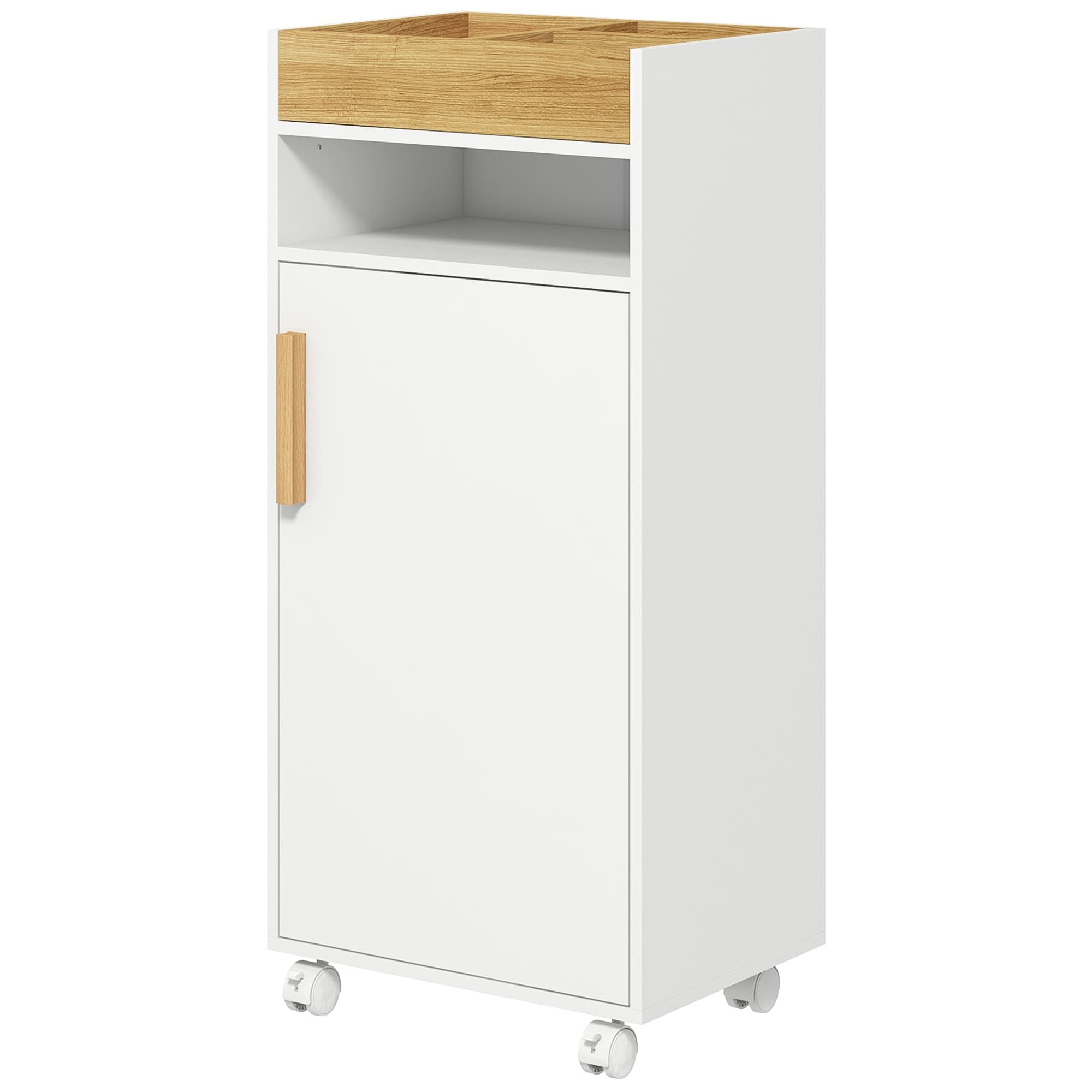 kleankin Meuble de salle de bain sur roulettes 2 étagères réglables plateau amovible 40 x 30 x 88 cm blanc naturel