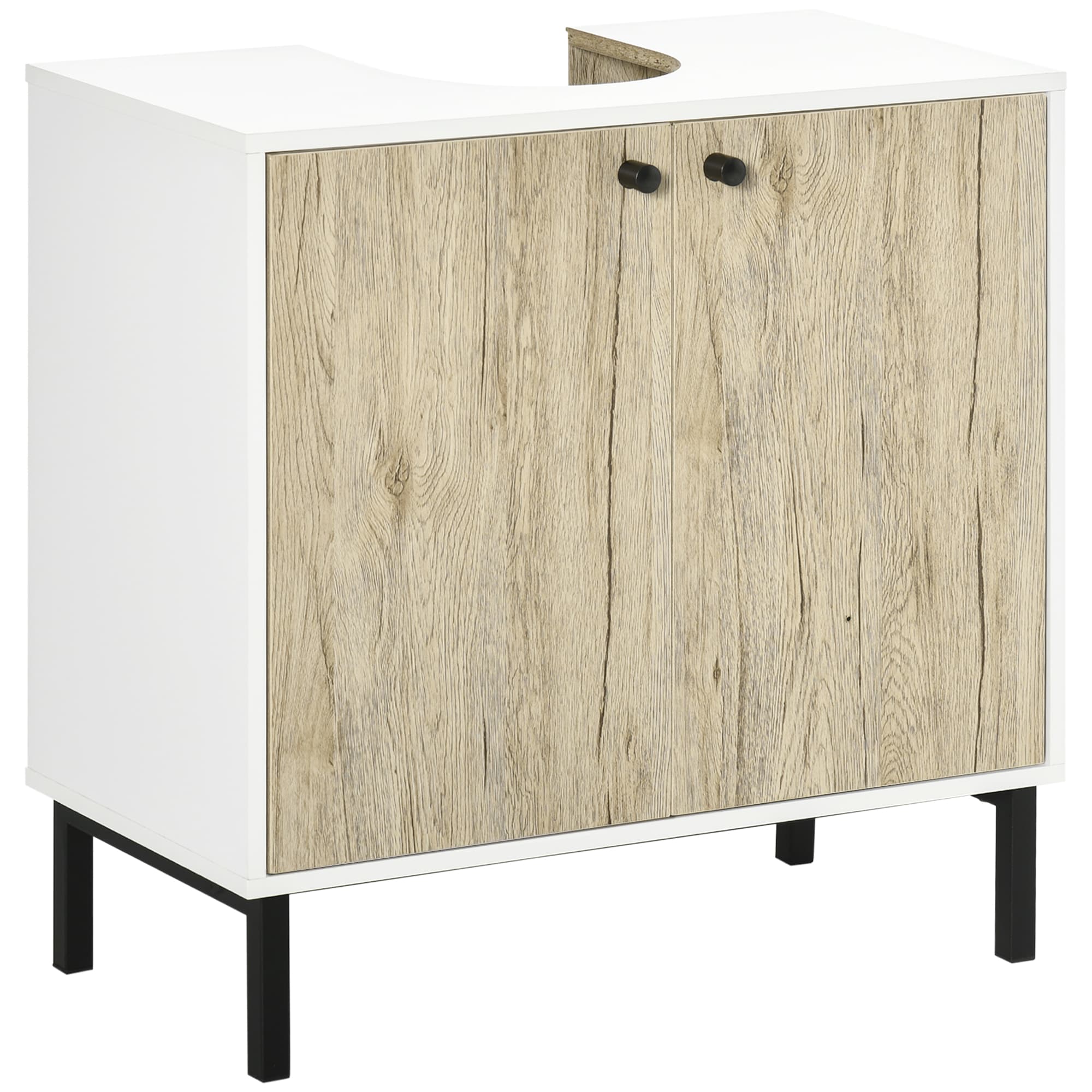 kleankin Meuble Sous-Lavabo Moderne Blanc et Bois Piètement Métal Double Porte Aosom France
