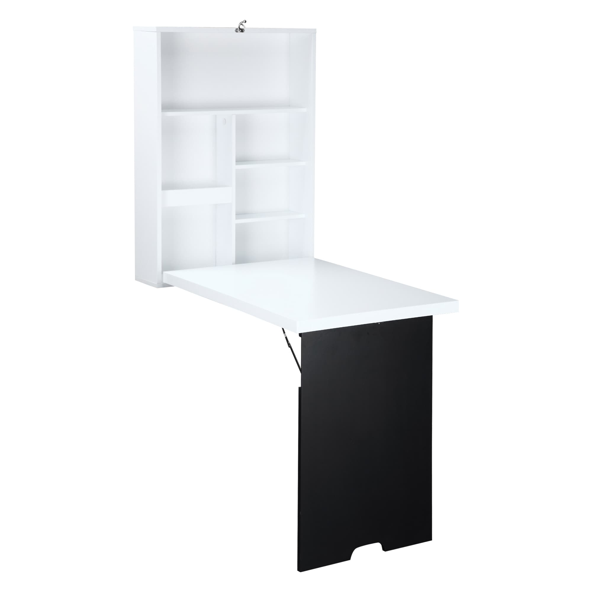 HOMCOM Table Murale Rabattable Meuble de Rangement Pliable en MDF avec Etagère Intégrée et Tableau Noir 60 x 88 5 x 146 5 cm aosom france