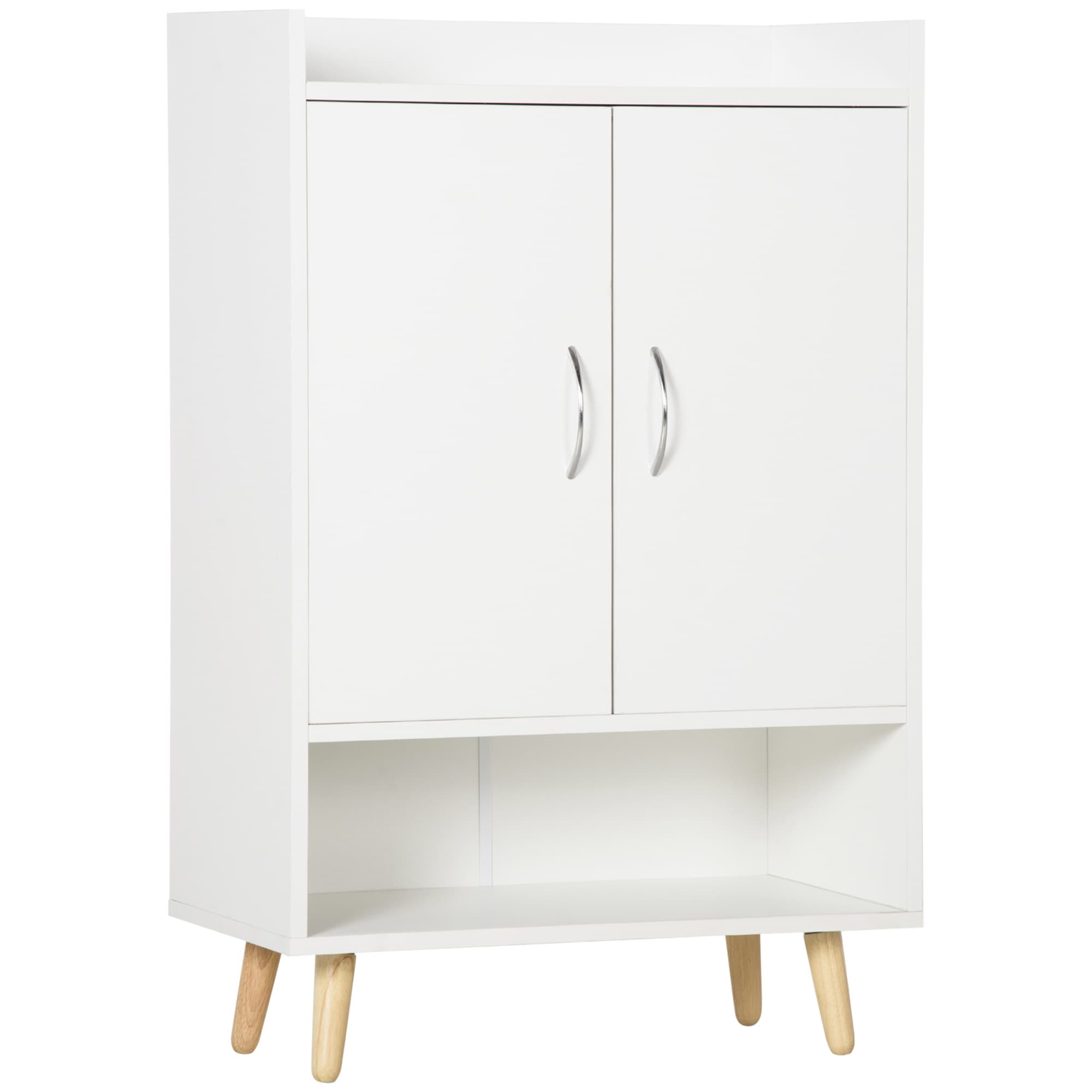 HOMCOM Meuble à Chaussures Scandinave 2 Portes 4 Étagères Bois Massif Blanc Aosom France