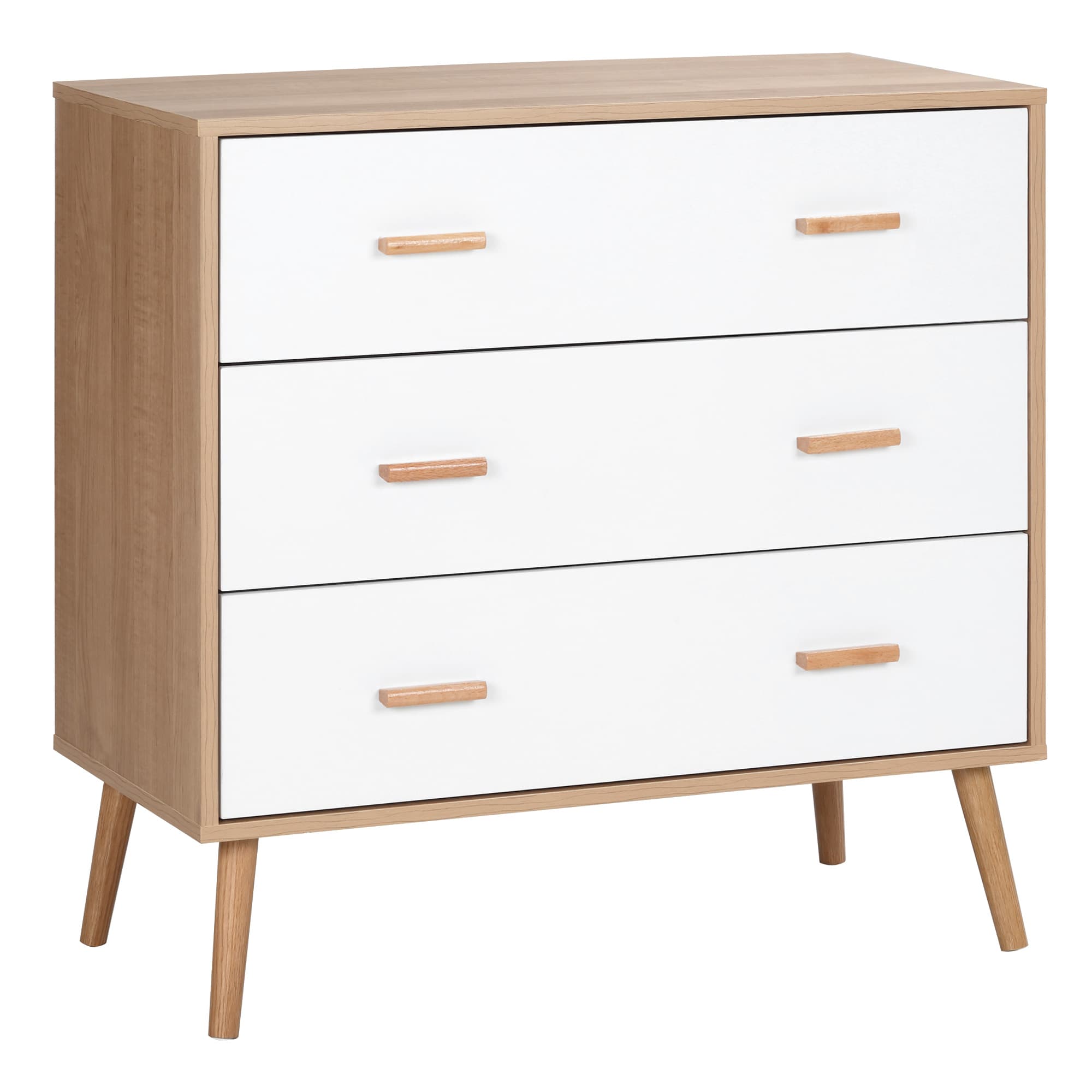 HOMCOM Commode meuble de rangement contemporain 3 tiroirs blanc et bois naturel