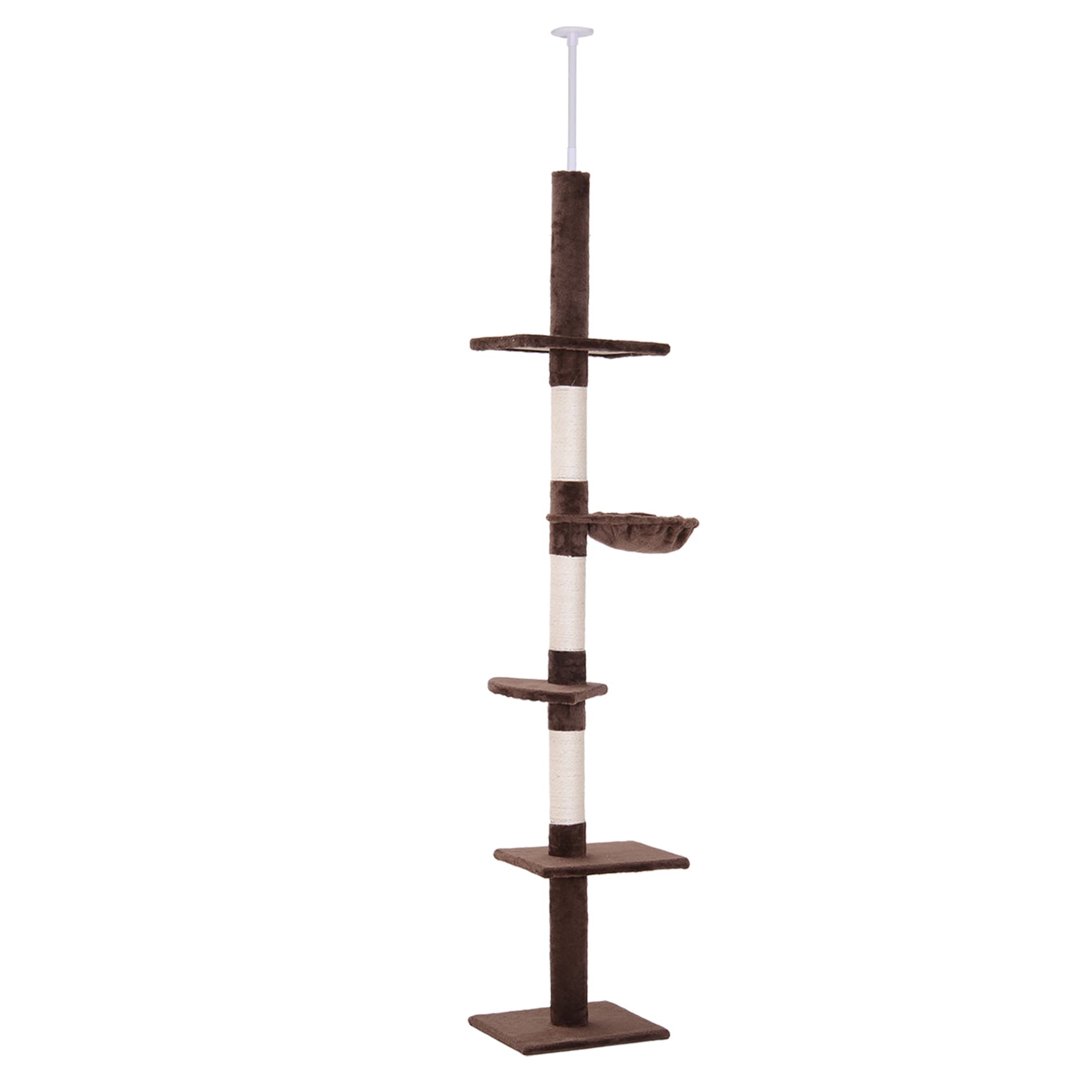 PawHut Grand Arbre à Chat 5 Niveaux avec Poteau à Griffer Sisal Marron L40xl34xH230-260cm Aosom France