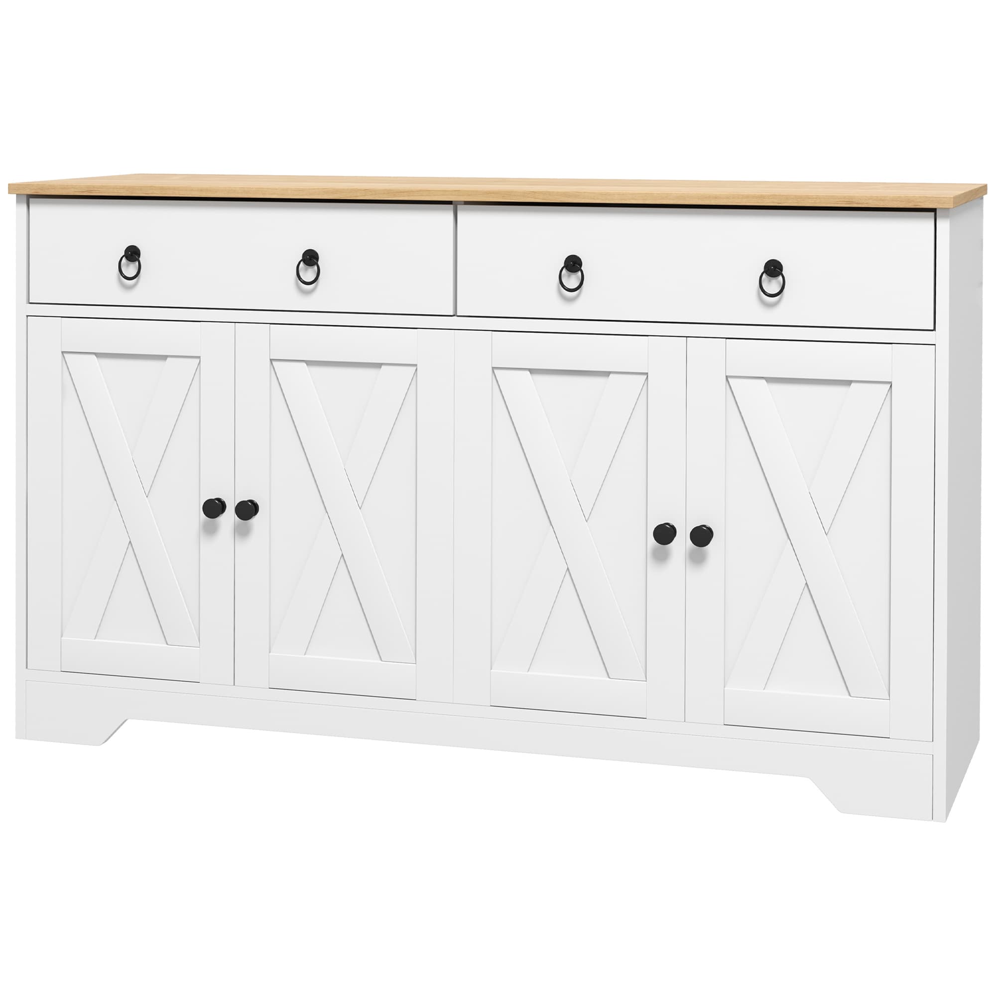HOMCOM Buffet meuble de rangement armoire de cuisine style rural 2 tiroirs et 2 placards étagères à hauteurs réglables blanc