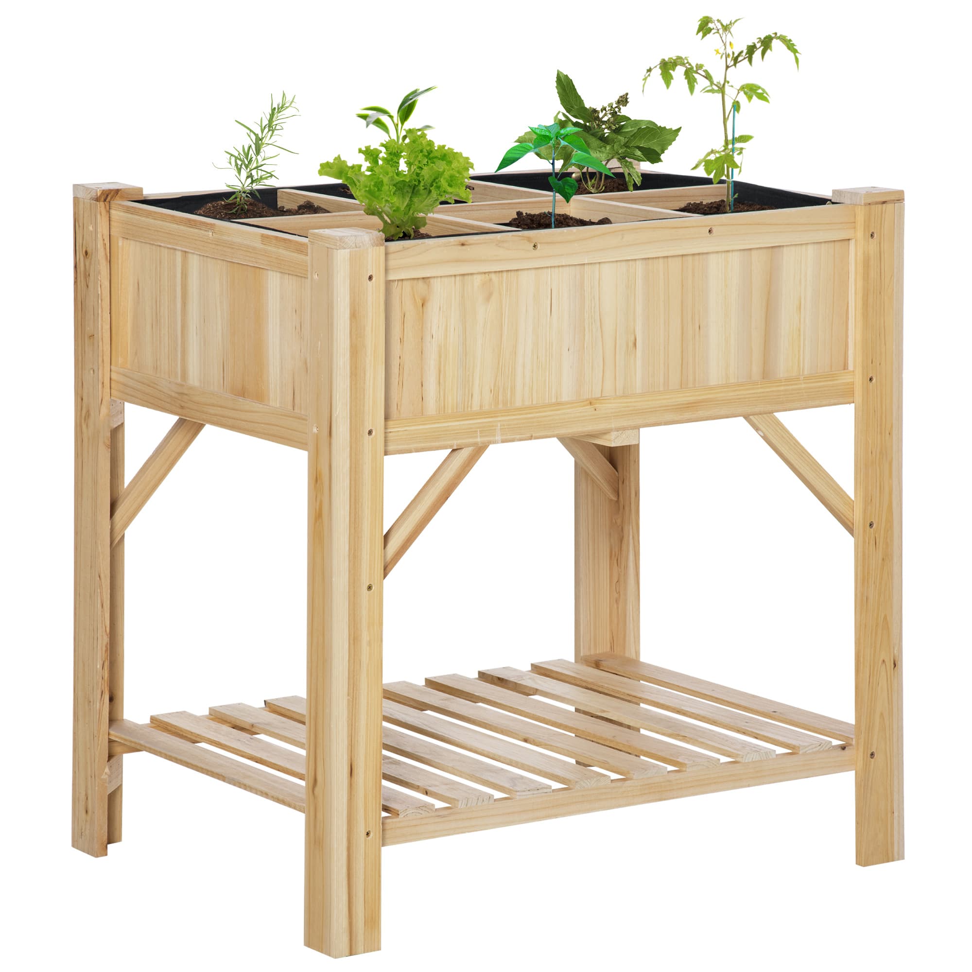 Outsunny Jardinière sur pieds potager surélevé extérieur de jardin avec 6 grilles divisées étagère de rangement 78,5 x 58 x 81cm bois de sapin natuel