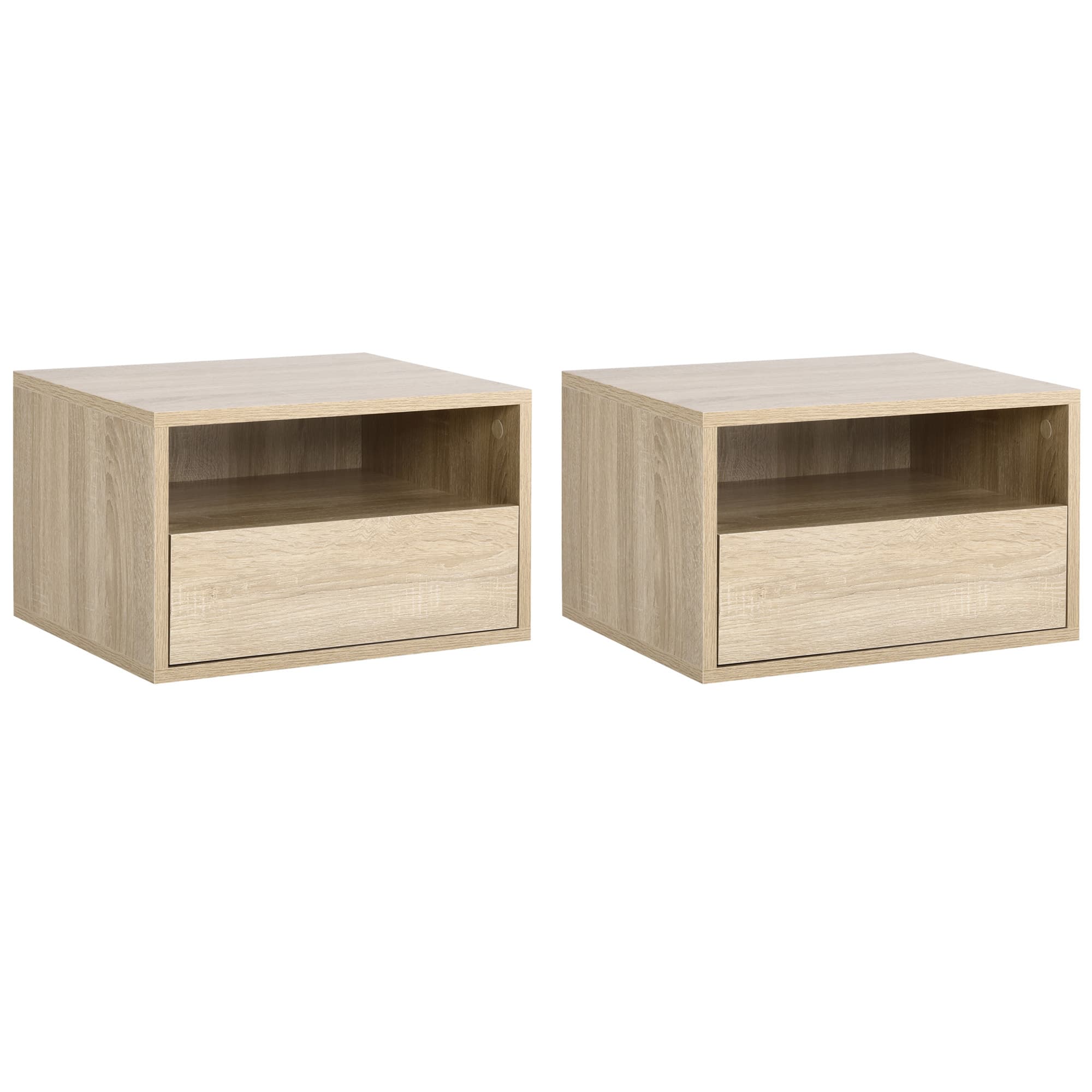 Outsunny Duo Tables de Chevet Murales Aspect Chêne Clair Design Épuré Installation Simplifiée Aosom France